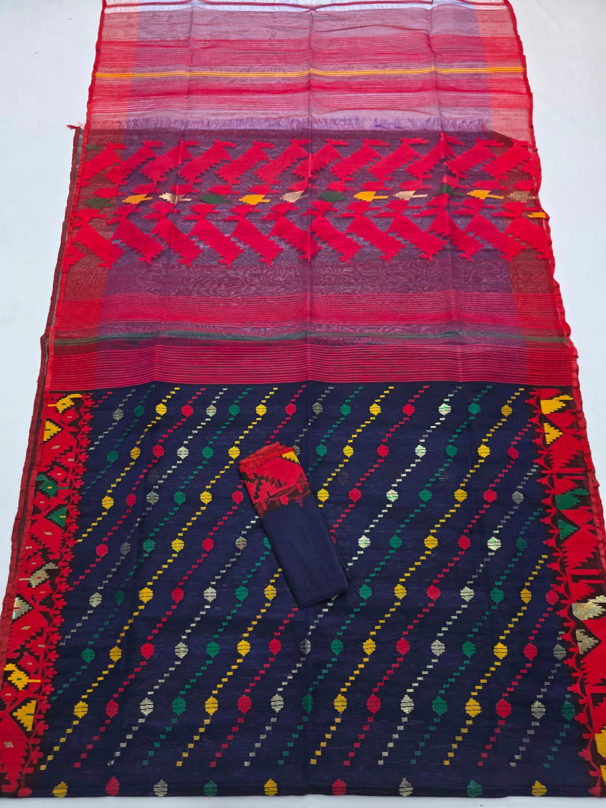 Handwoven Bangladeshi Dhakai Jamdani Half Silk Saree