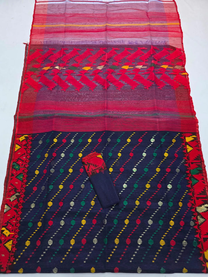 Handwoven Bangladeshi Dhakai Jamdani Half Silk Saree