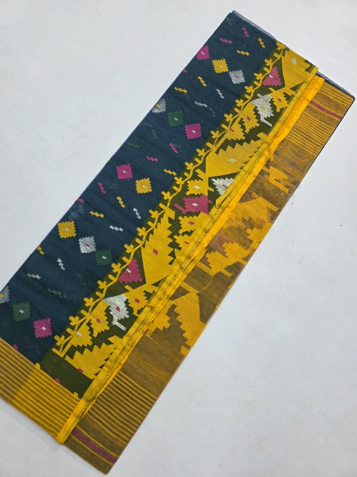 Authentic Handwoven Bangladeshi Dhakai Jamdani Half Silk Saree