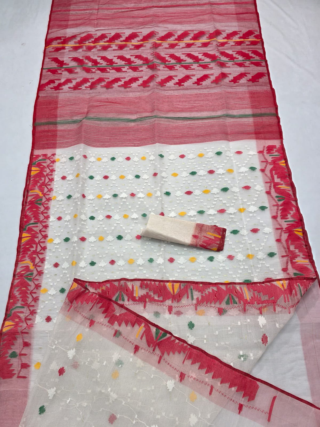 Handwoven Bangladeshi Dhakai Jamdani Half Silk Saree