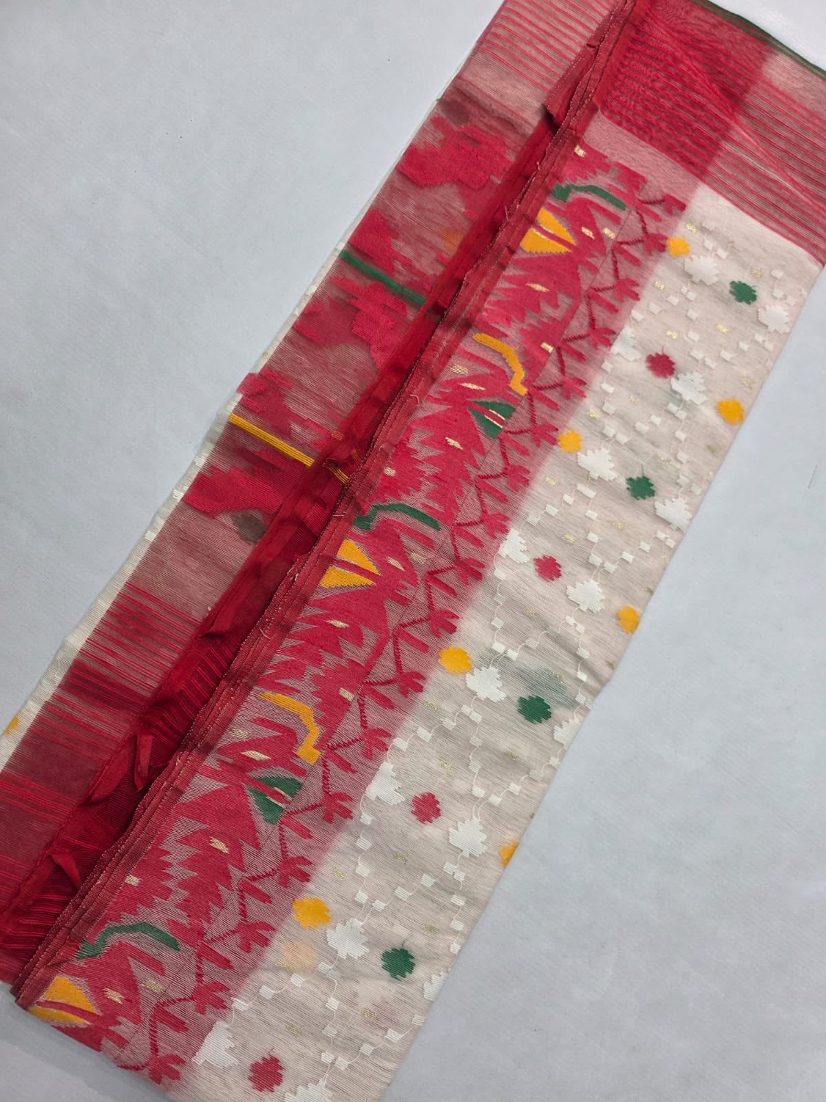 Handwoven Bangladeshi Dhakai Jamdani Half Silk Saree