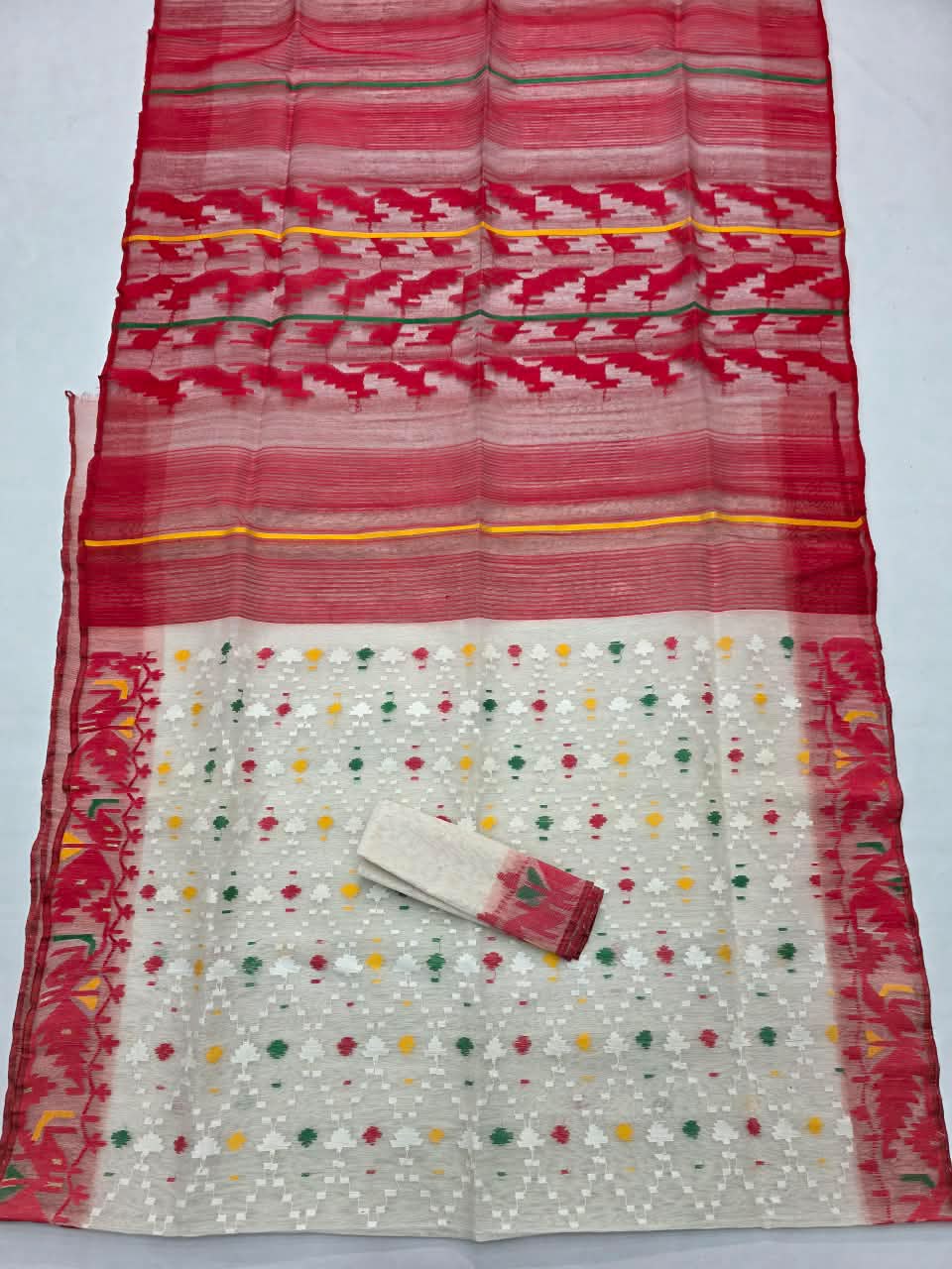 Handwoven Bangladeshi Dhakai Jamdani Half Silk Saree