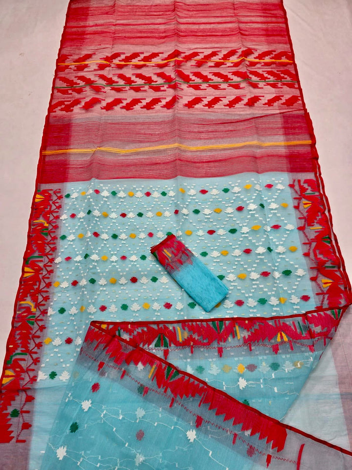Authentic Handwoven Bangladeshi Dhakai Jamdani Half Silk Saree