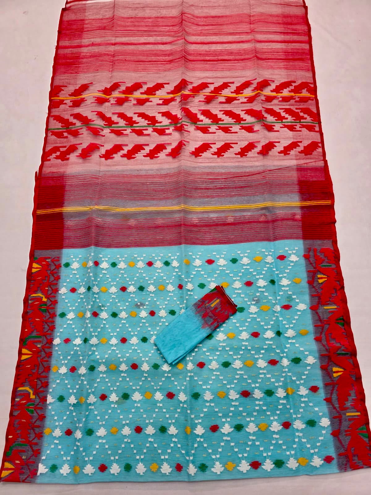 Authentic Handwoven Bangladeshi Dhakai Jamdani Half Silk Saree
