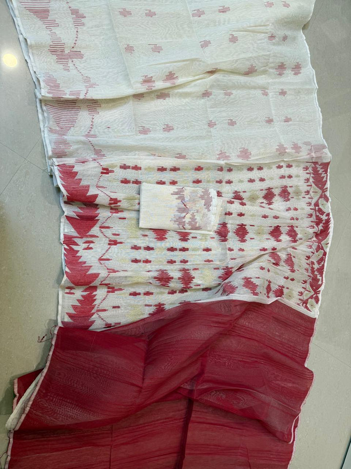 Authentic Handwoven Bangladeshi Dhakai Jamdani Half Silk Saree