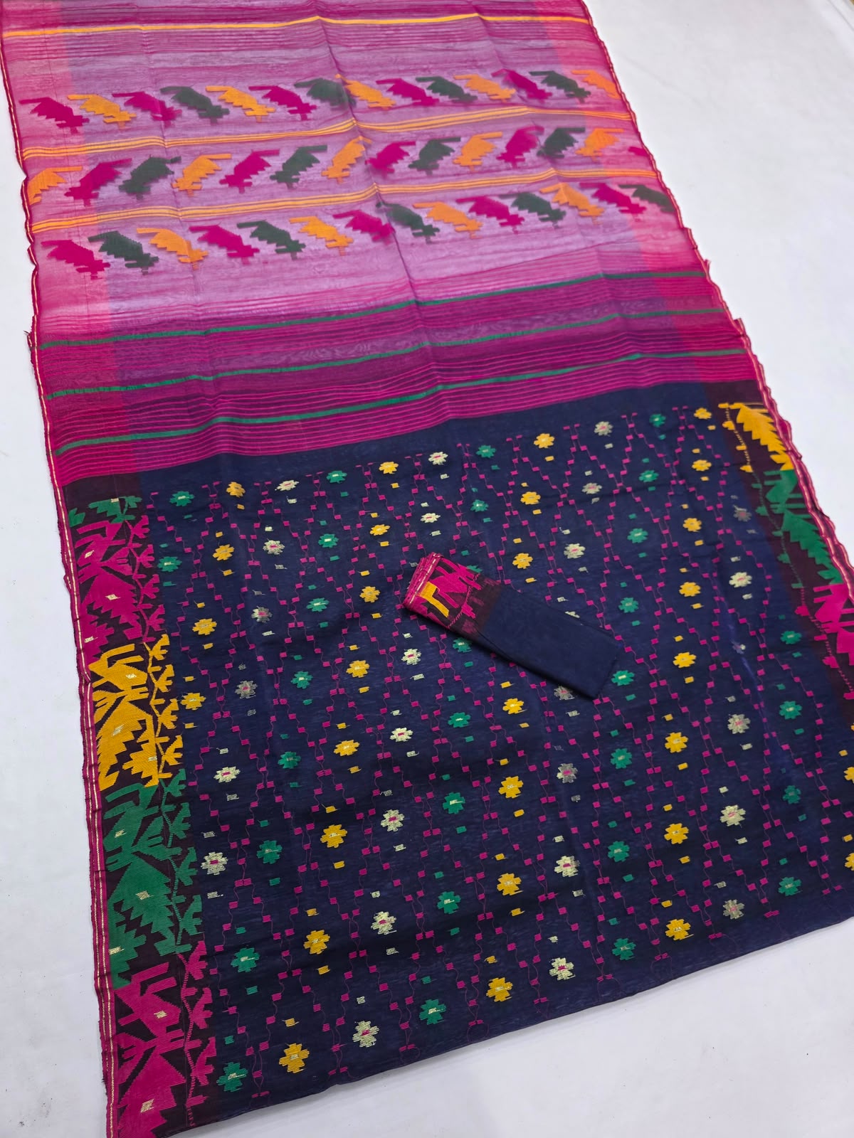 Authentic Handwoven Bangladeshi Dhakai Jamdani Half Silk Saree