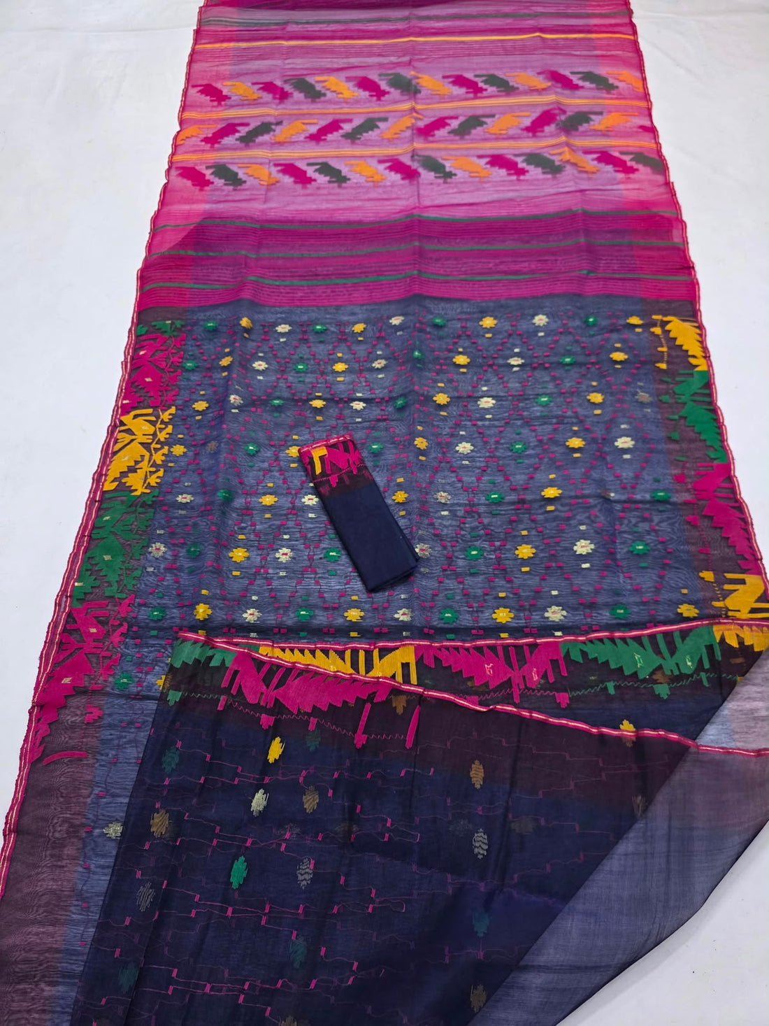 Authentic Handwoven Bangladeshi Dhakai Jamdani Half Silk Saree