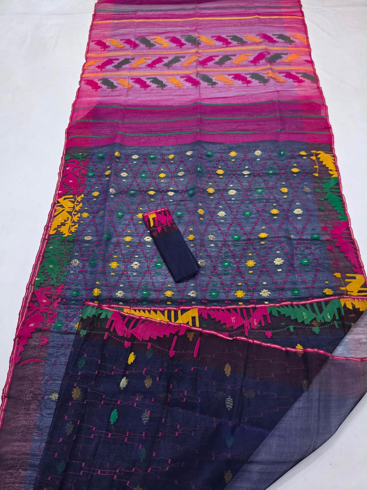 Authentic Handwoven Bangladeshi Dhakai Jamdani Half Silk Saree