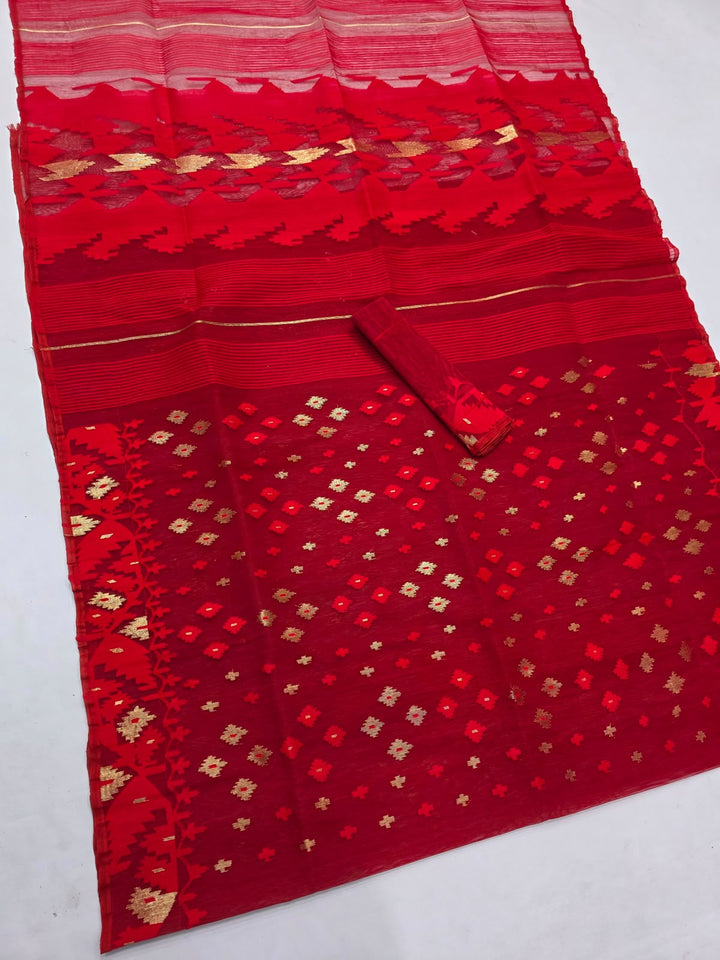 Authentic Handwoven Bangladeshi Dhakai Jamdani Half Silk Saree