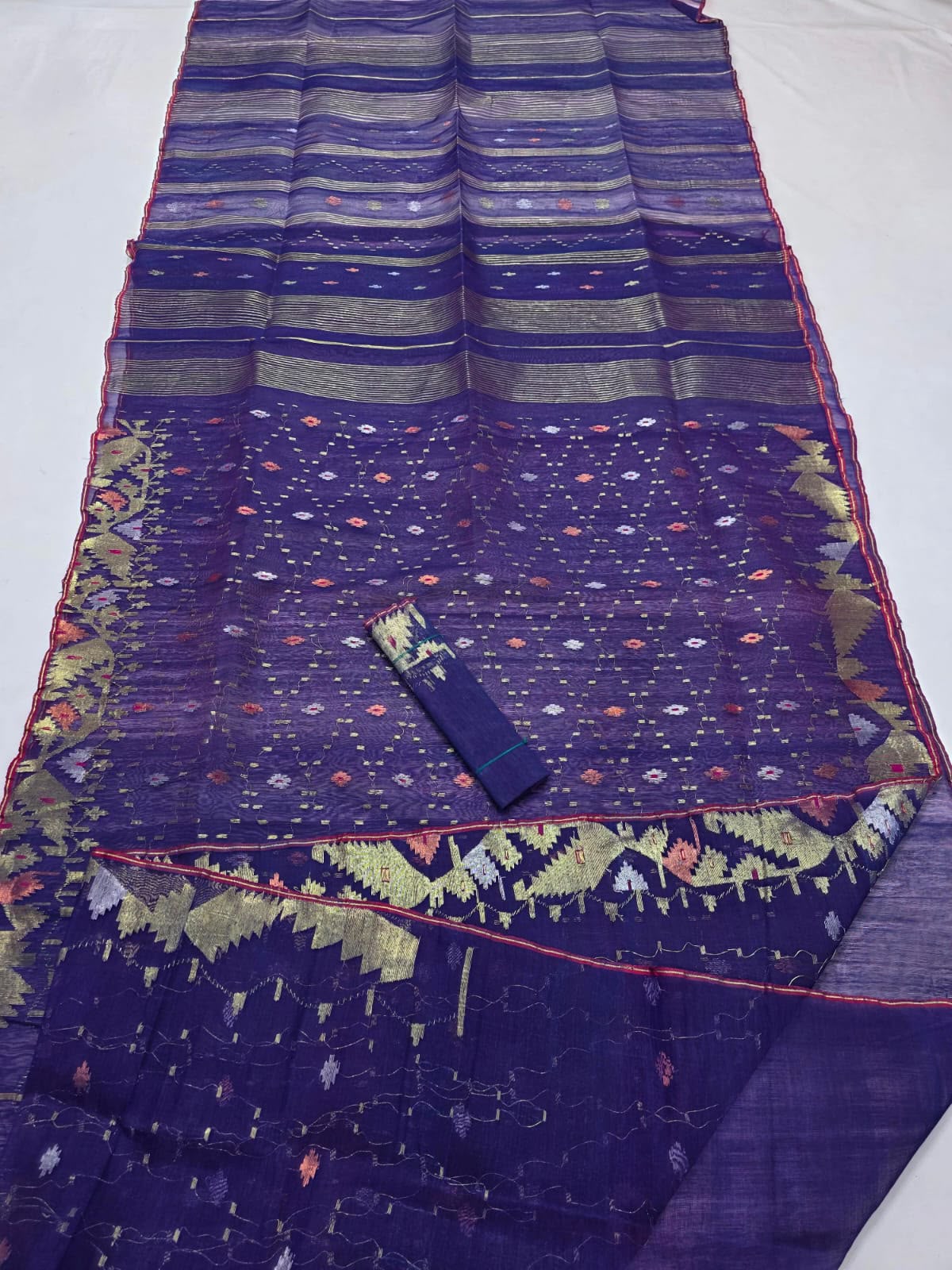 Handwoven Bangladeshi Dhakai Jamdani Half Silk Saree