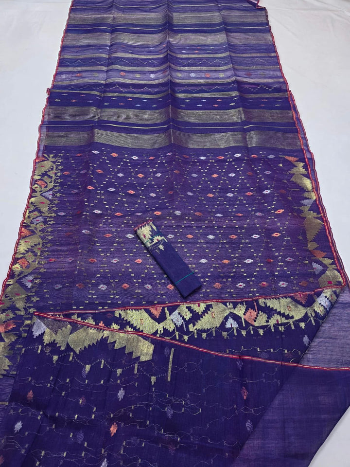 Handwoven Bangladeshi Dhakai Jamdani Half Silk Saree