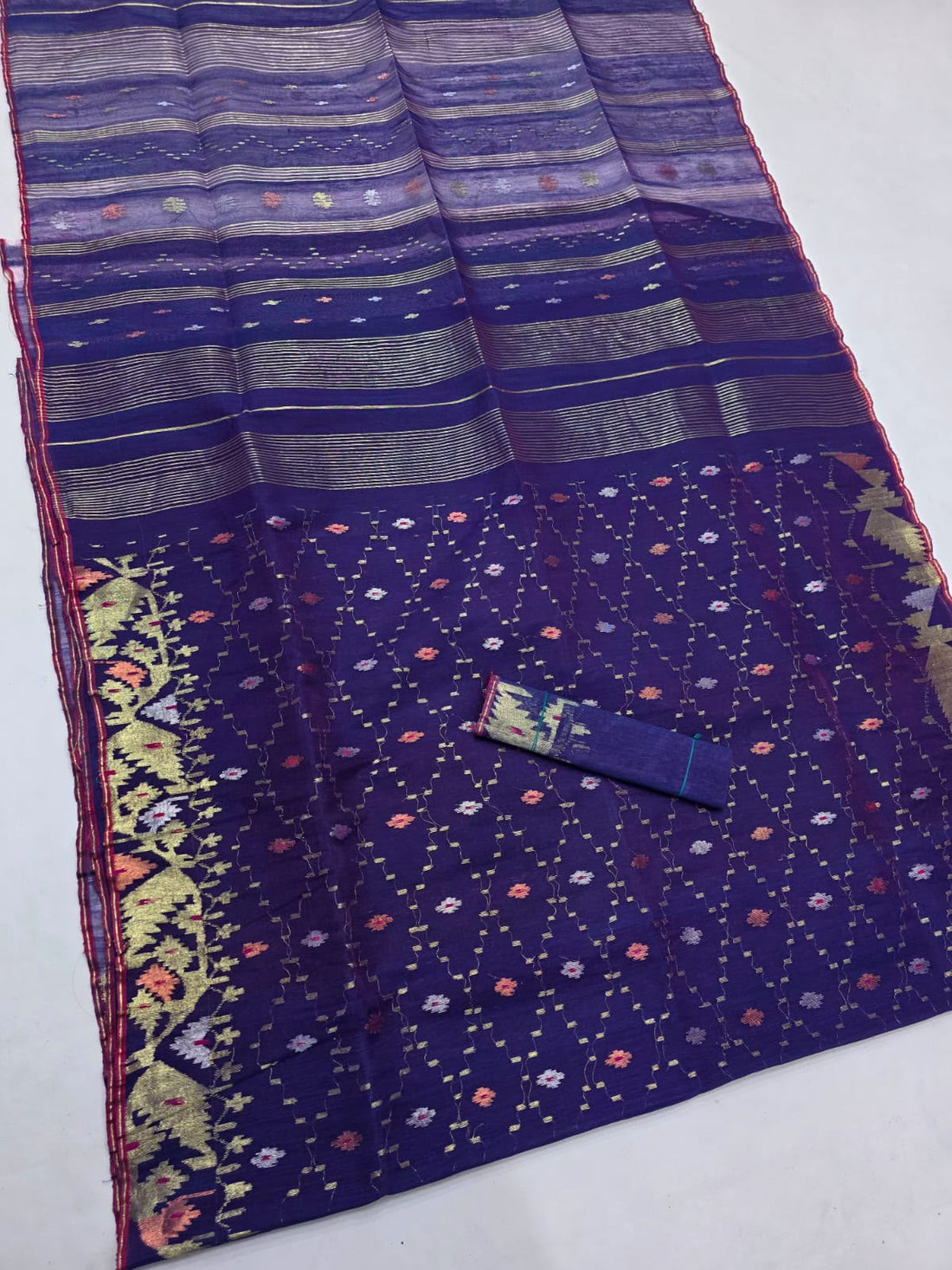 Handwoven Bangladeshi Dhakai Jamdani Half Silk Saree