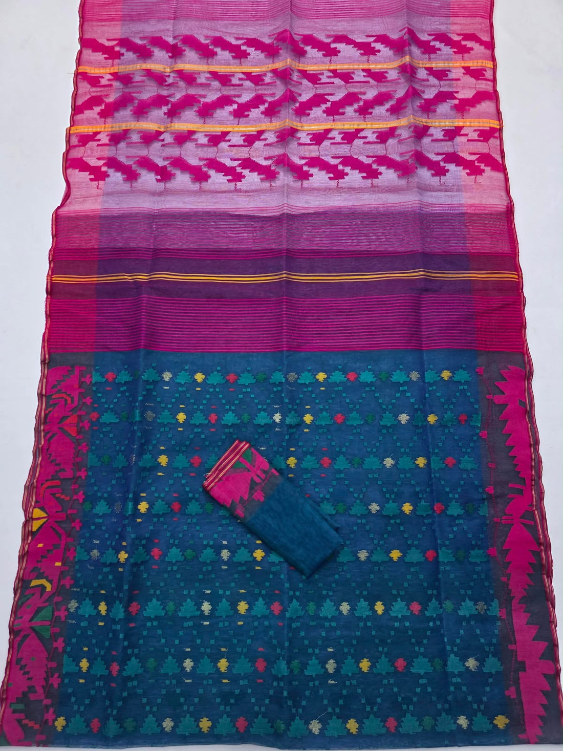 The Neelambari Bloom: Authentic Handwoven Bangladeshi Dhakai Jamdani