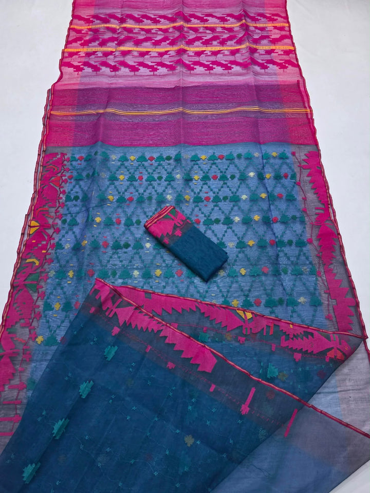 The Neelambari Bloom: Authentic Handwoven Bangladeshi Dhakai Jamdani
