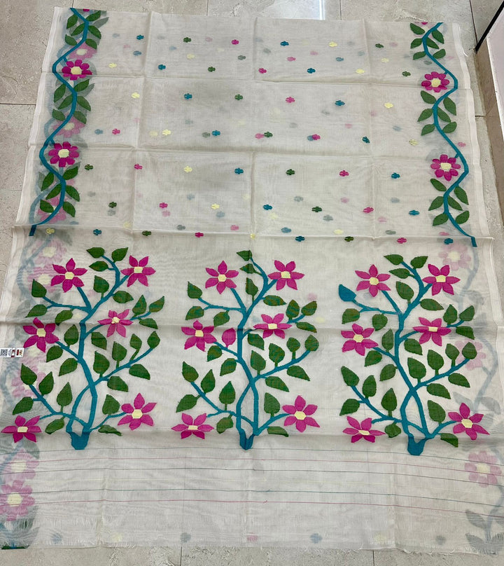 Pure Muslin Needle Jamdani Saree