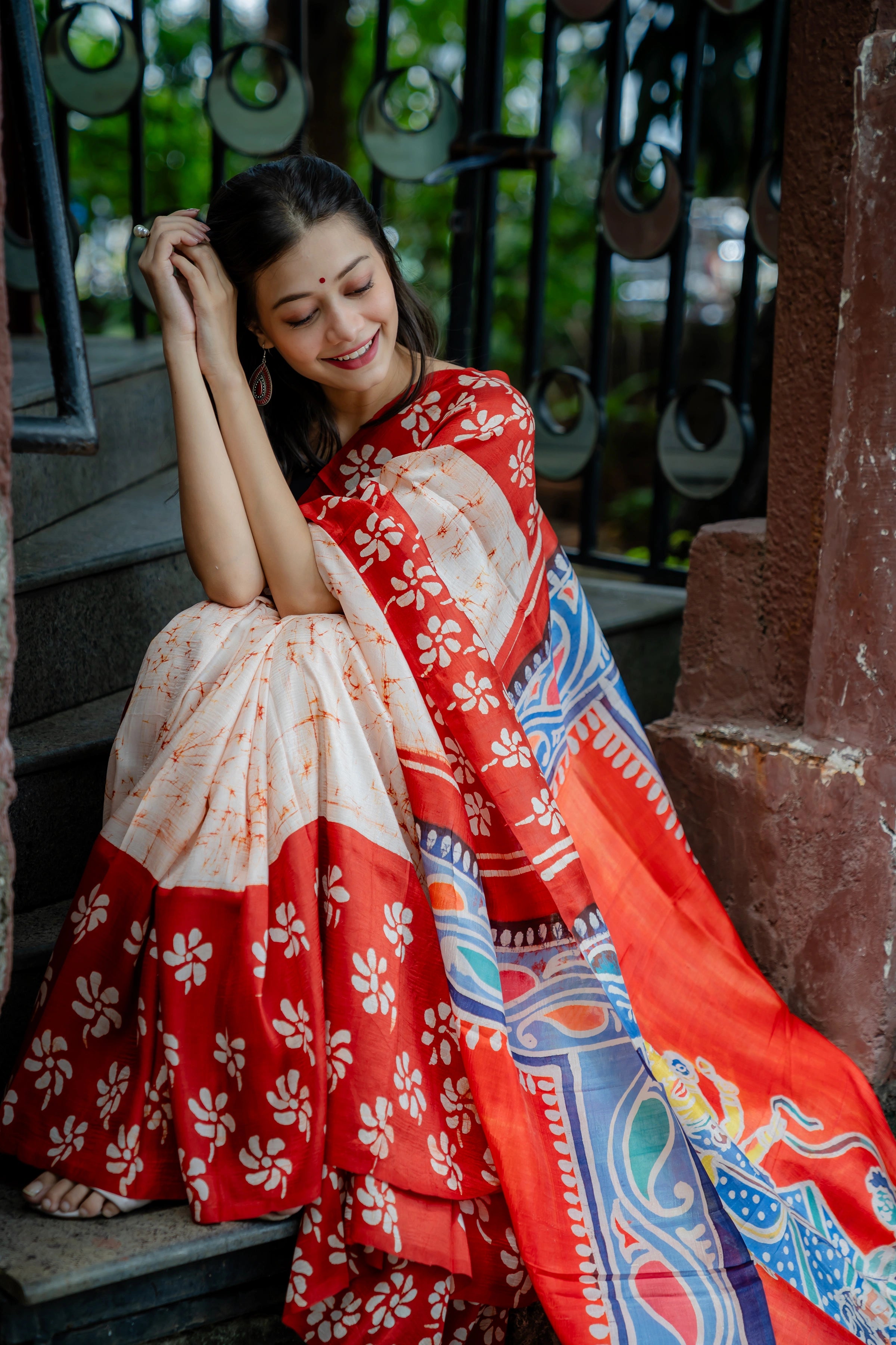 Hand-batik on silk sari