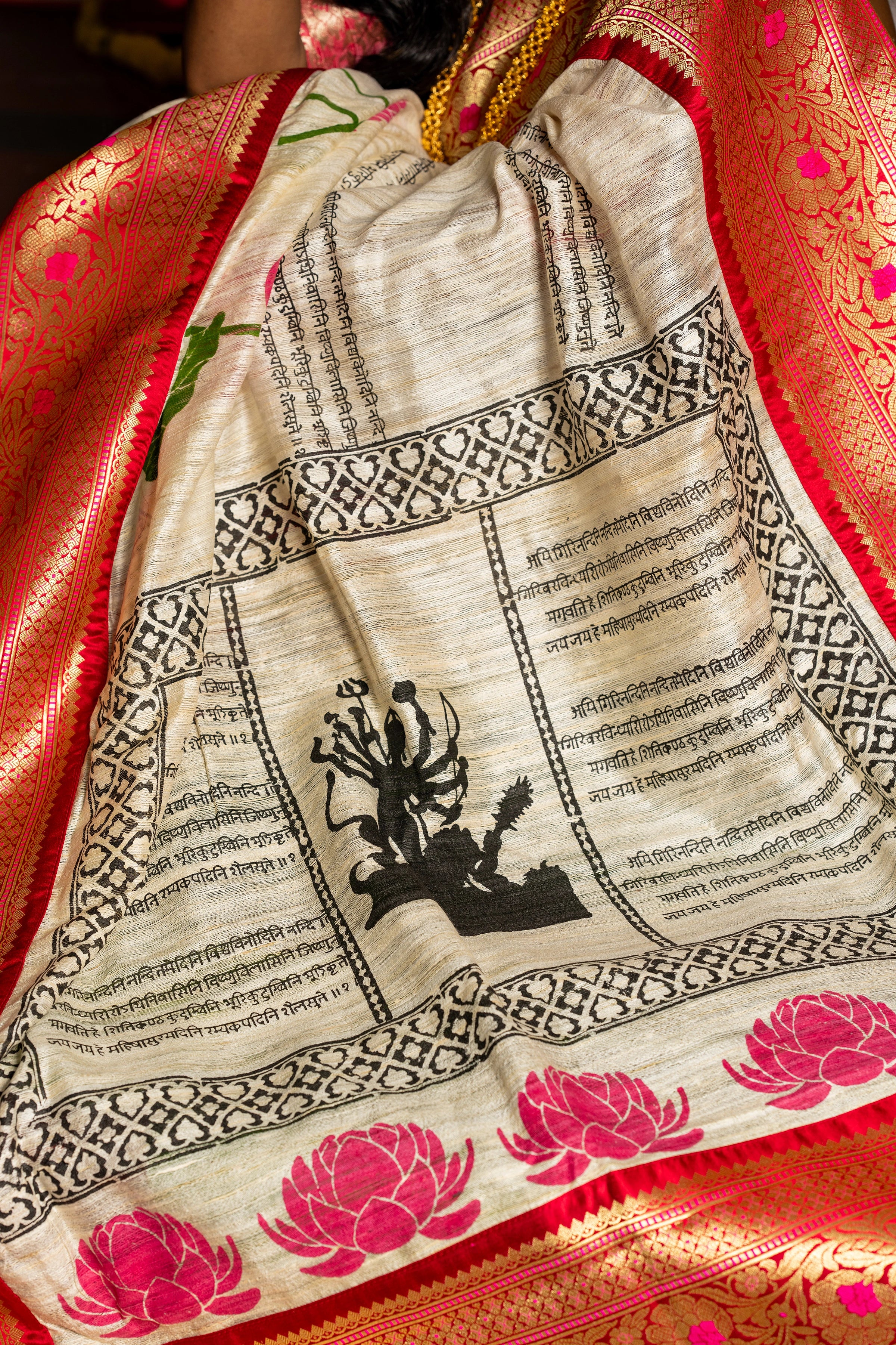 Pure Gicha Silk handblock Print Designer saree