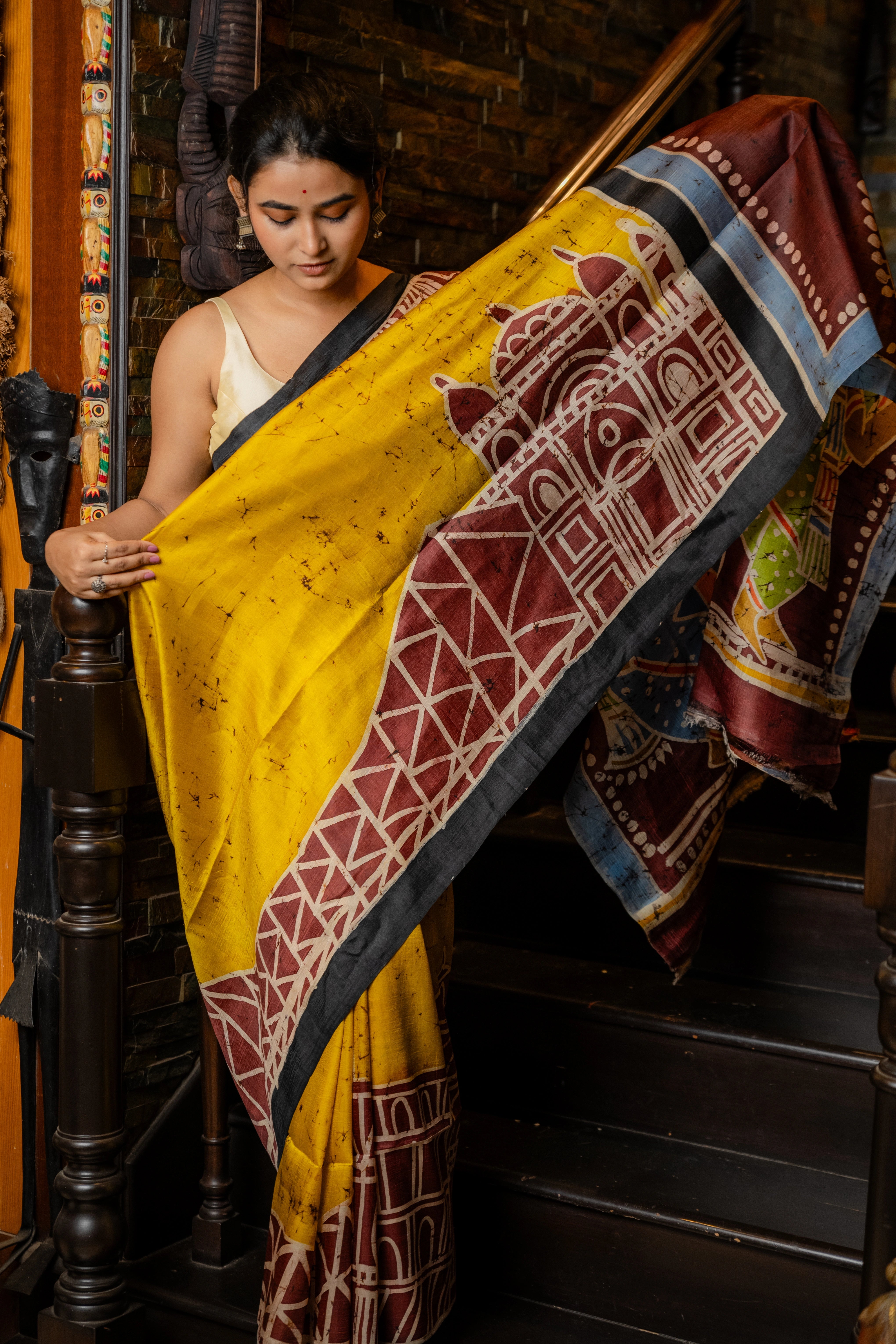 Hand-batik on silk sari