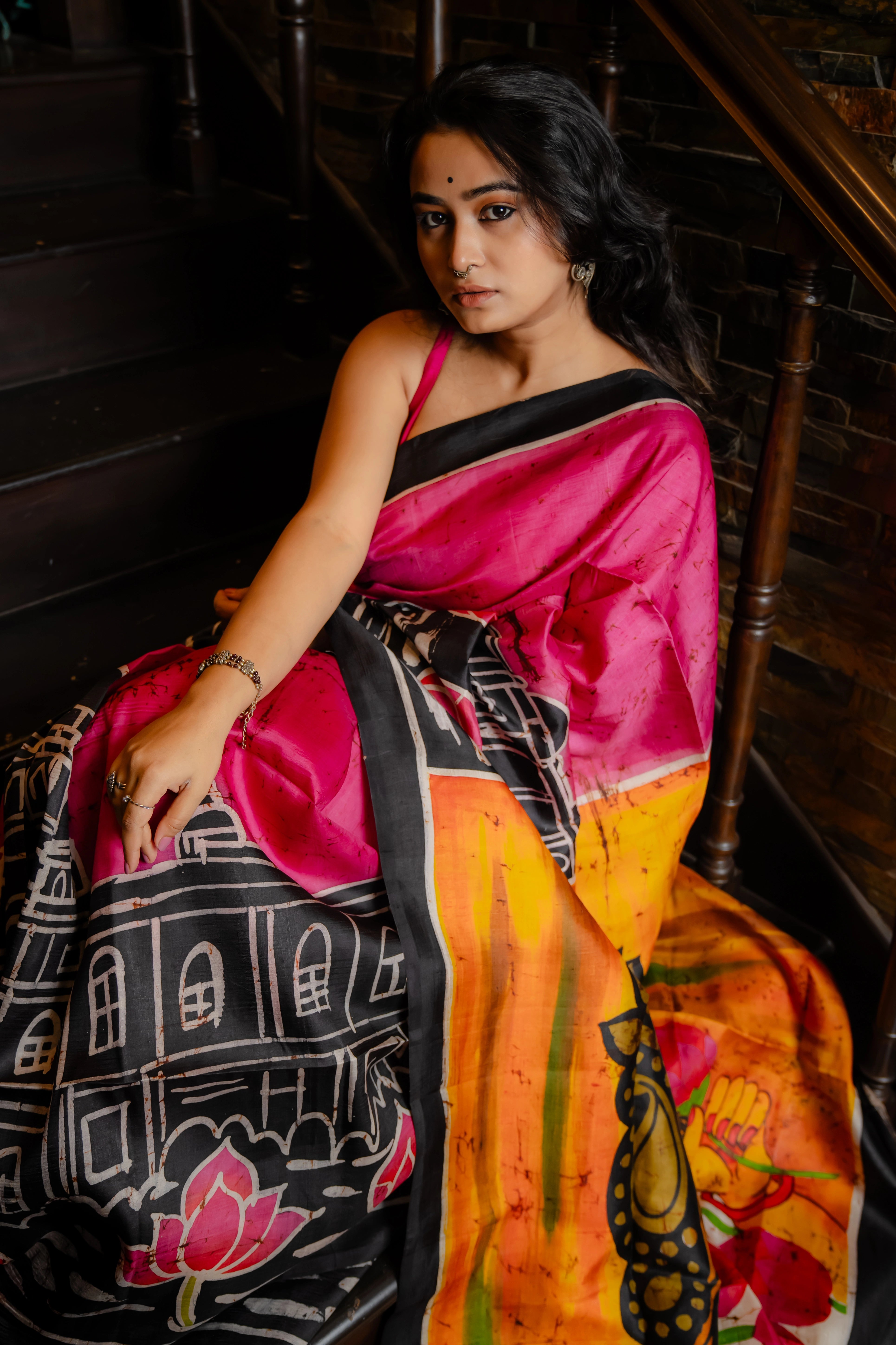 Hand-batik on silk sari