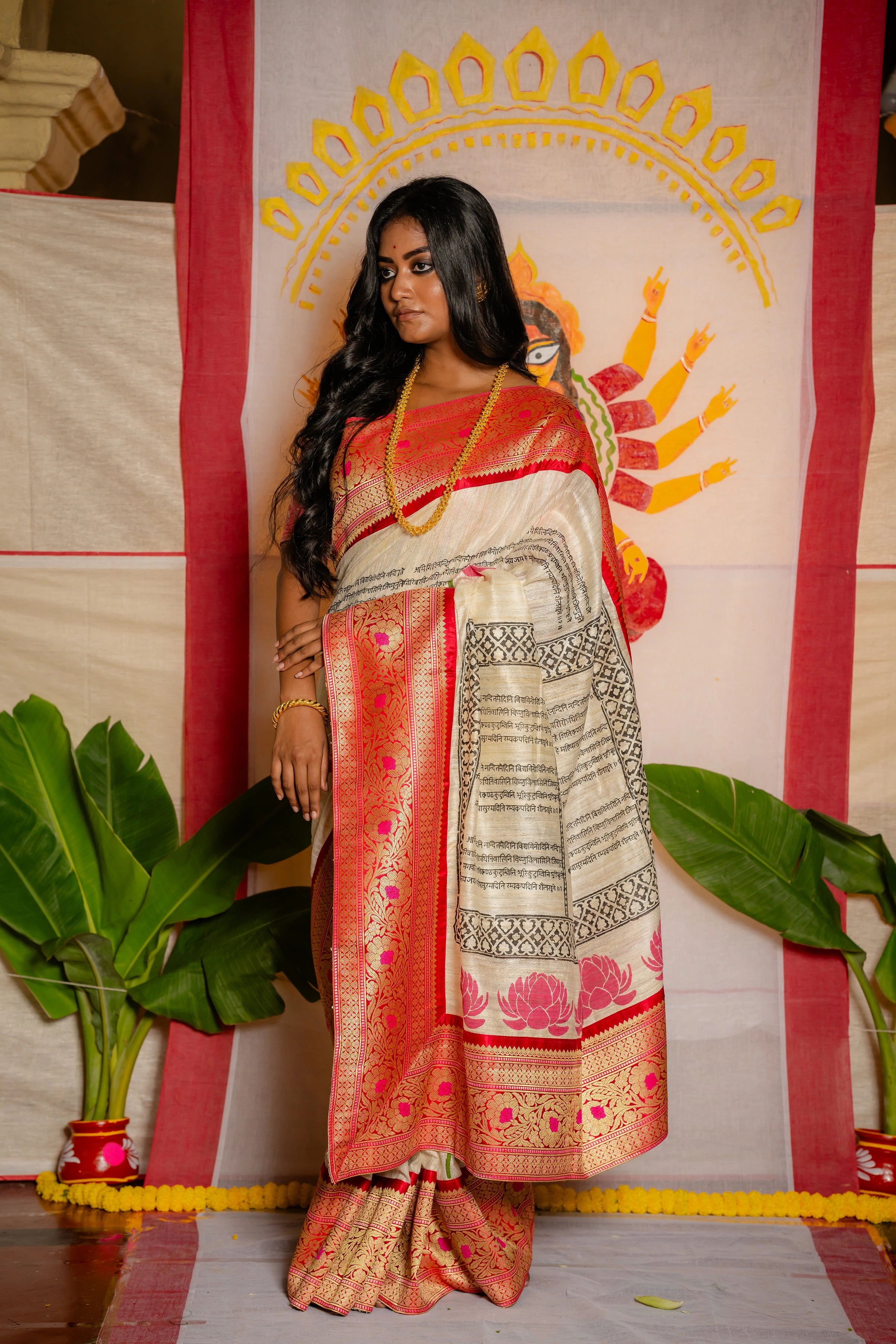 Pure Gicha Silk handblock Print Designer saree