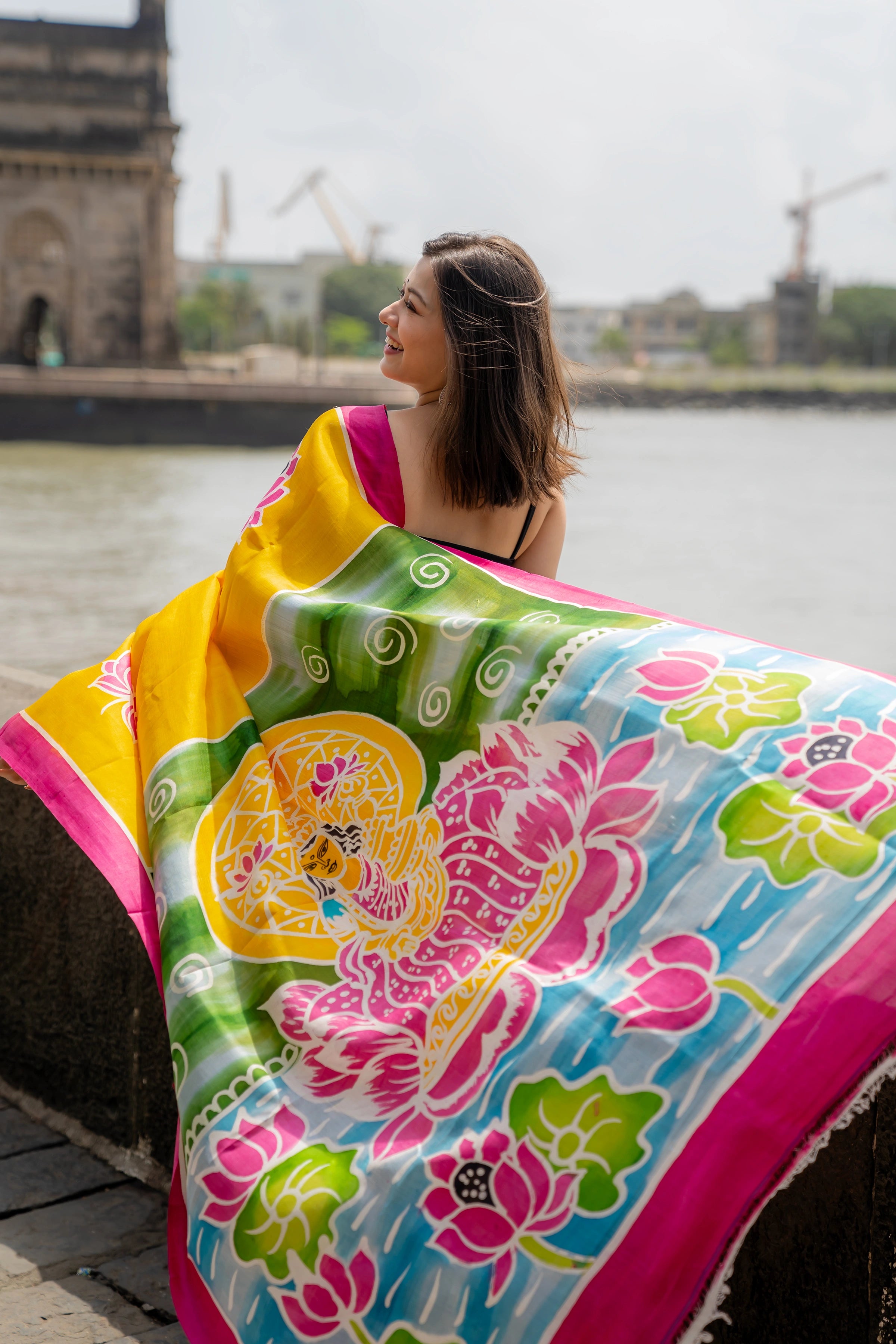 Hand-batik on silk sari