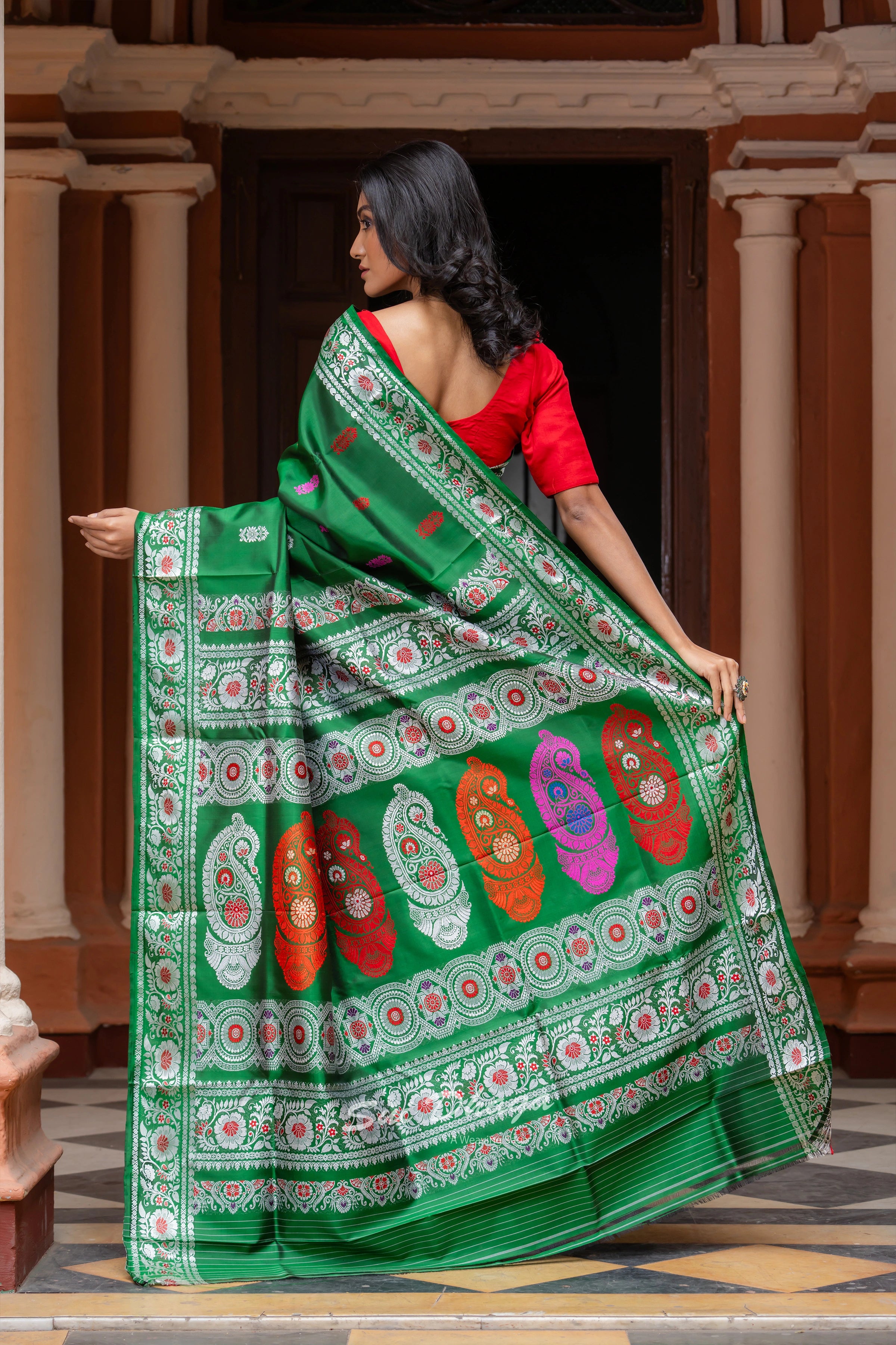 Bottle Green coloured Revival butta Baluchuri