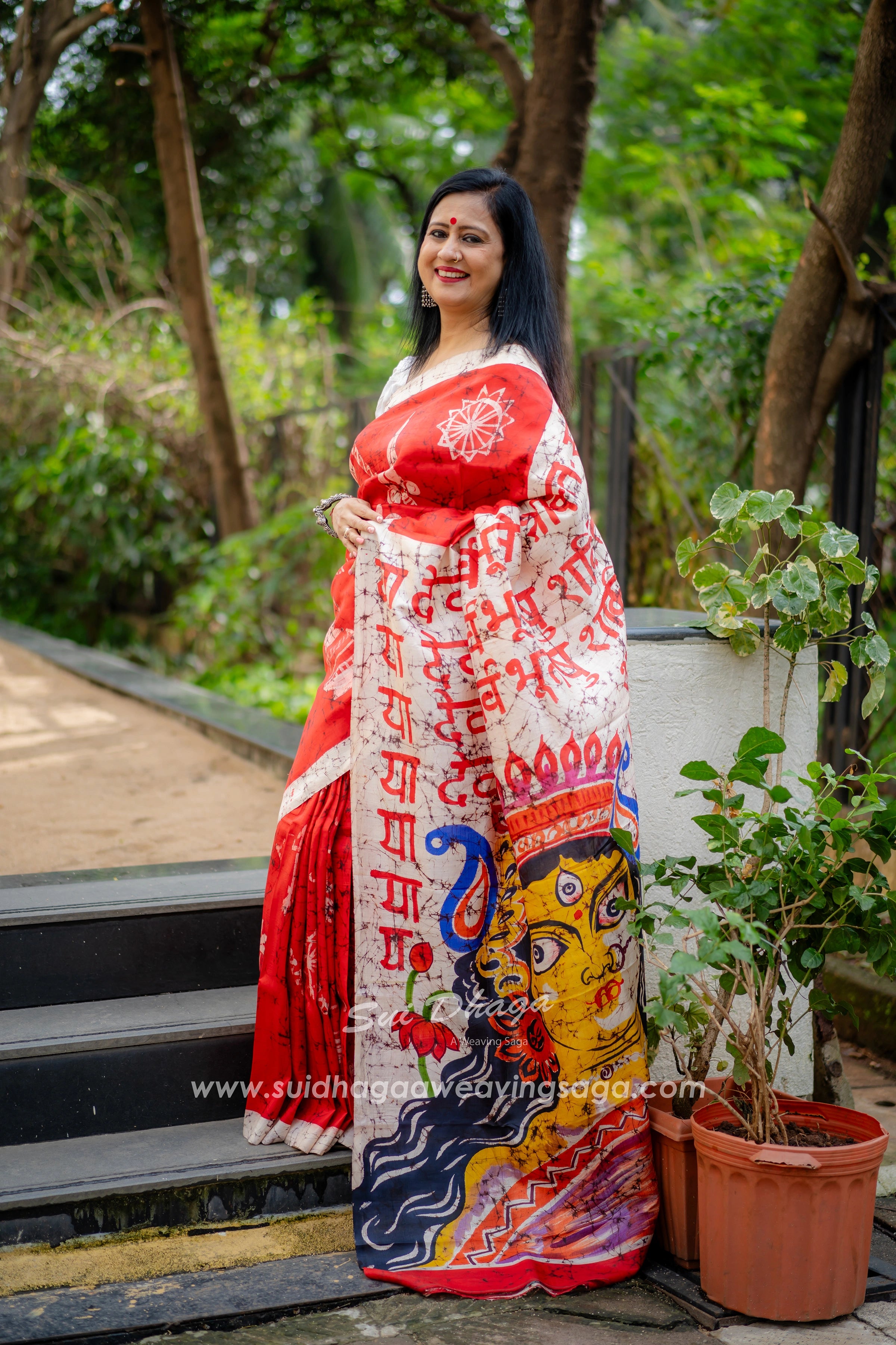 Hand-batik on silk sari
