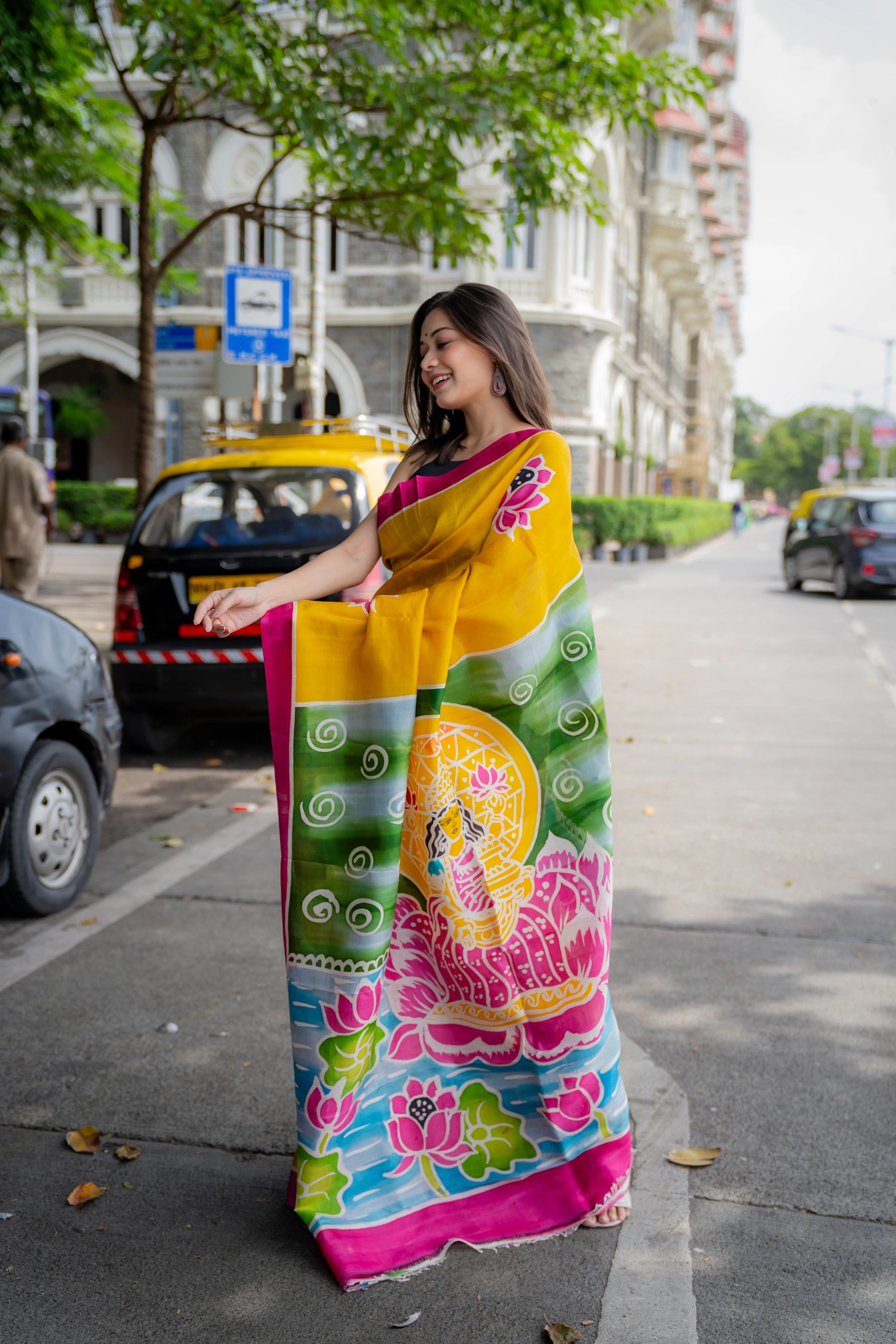 Hand-batik on silk sari