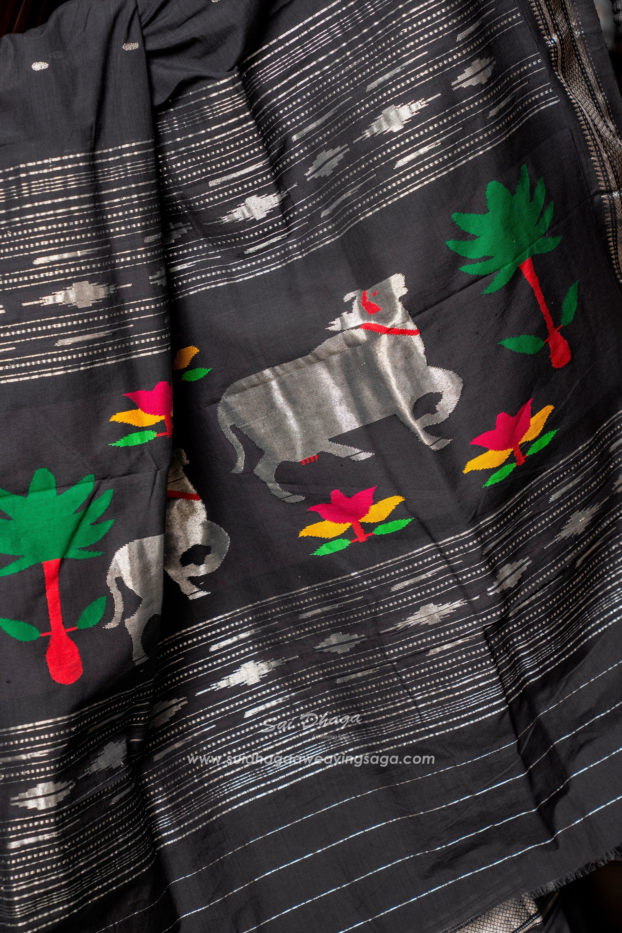 Black Cotton Paithani with Exclusive Pichwai Pallu