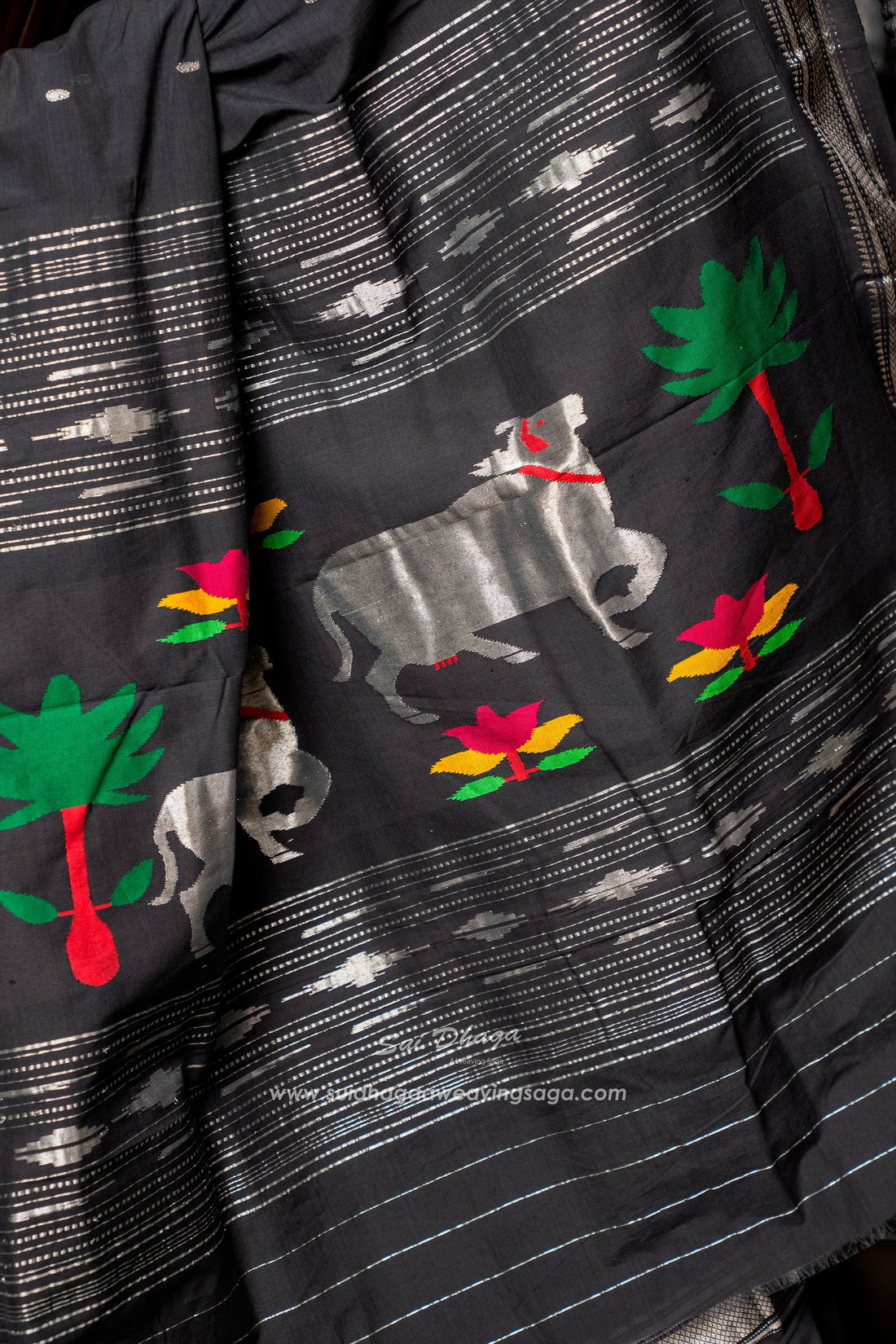 Black Cotton Paithani with Exclusive Pichwai Pallu