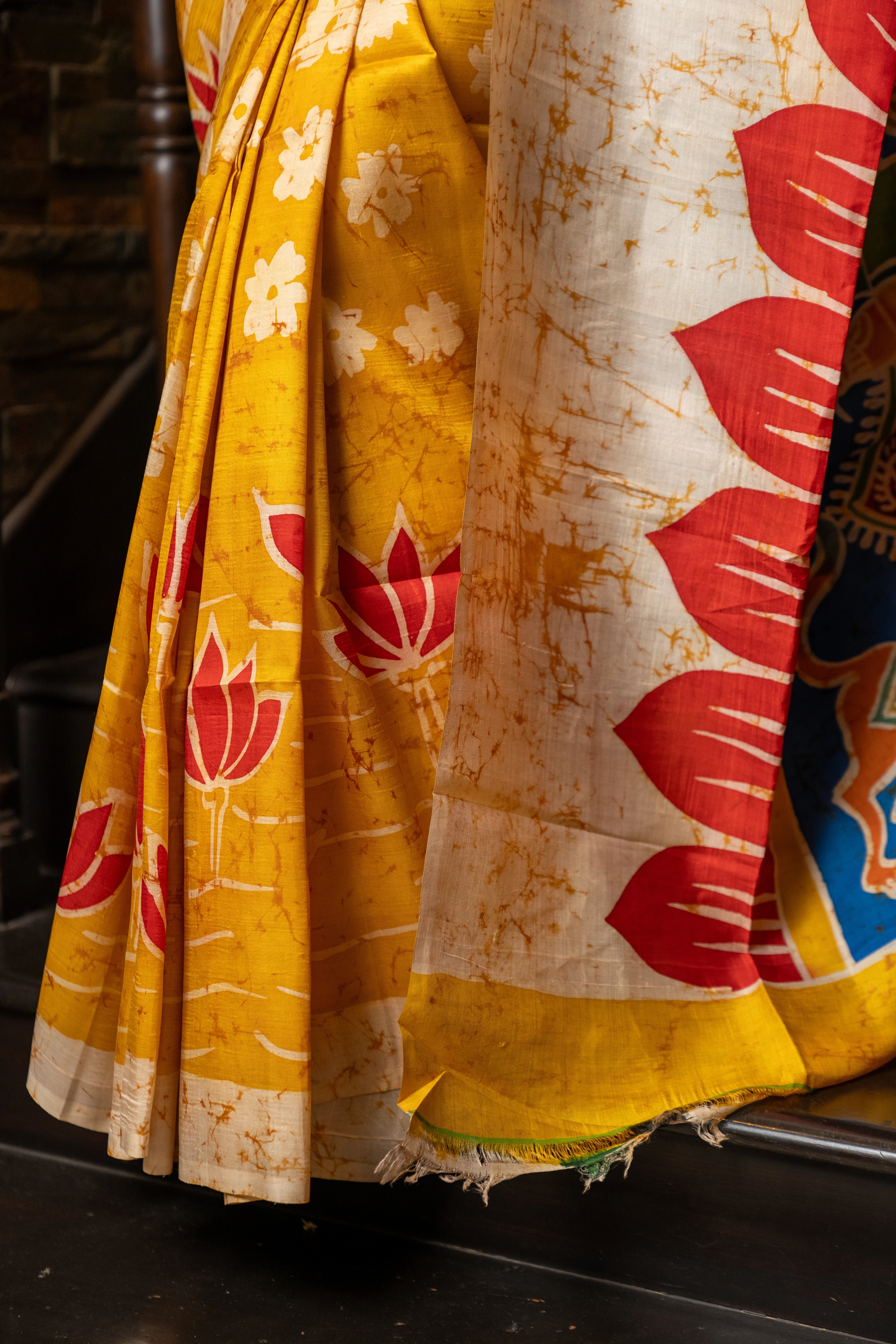 Hand-batik on silk sari