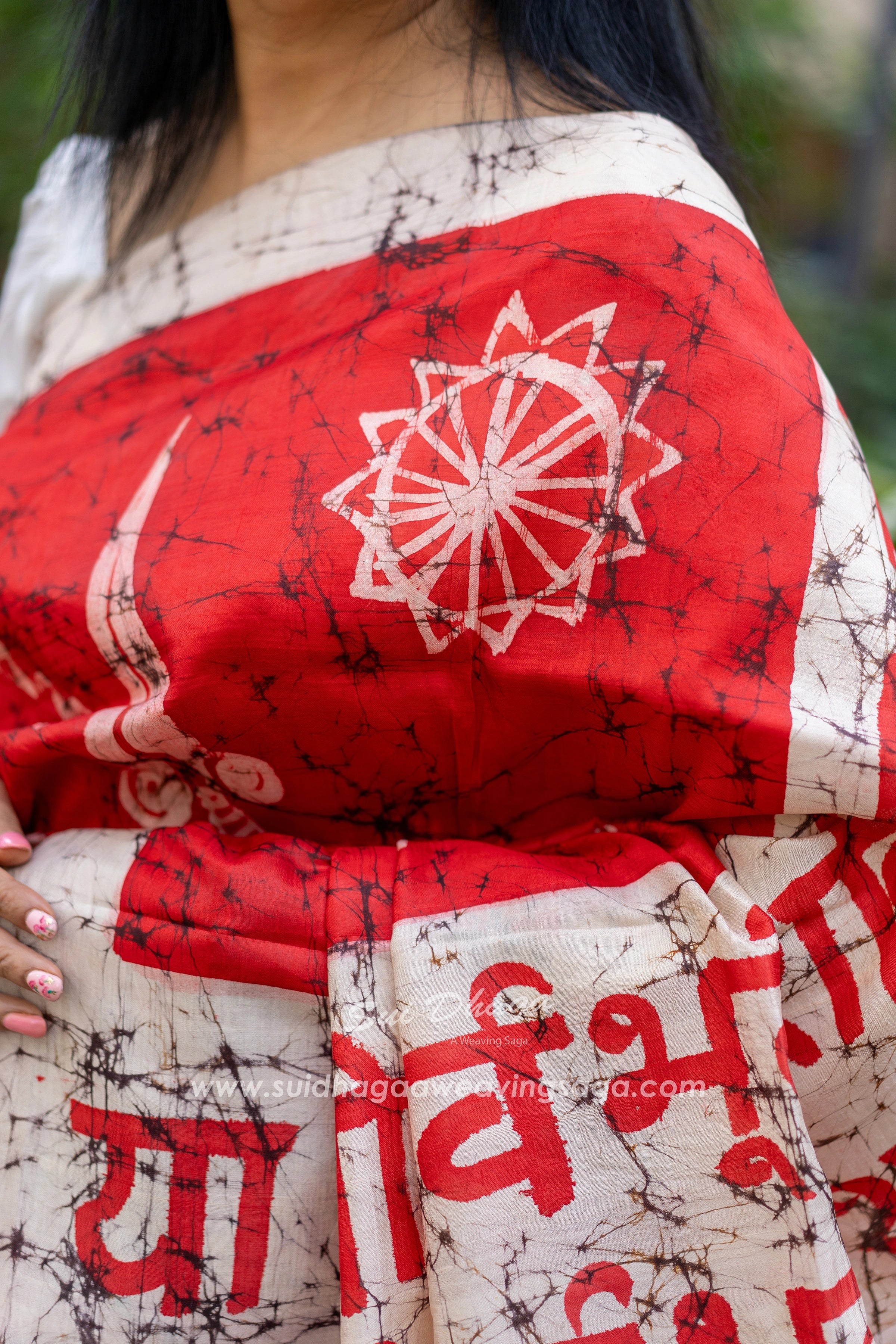 Hand-batik on silk sari
