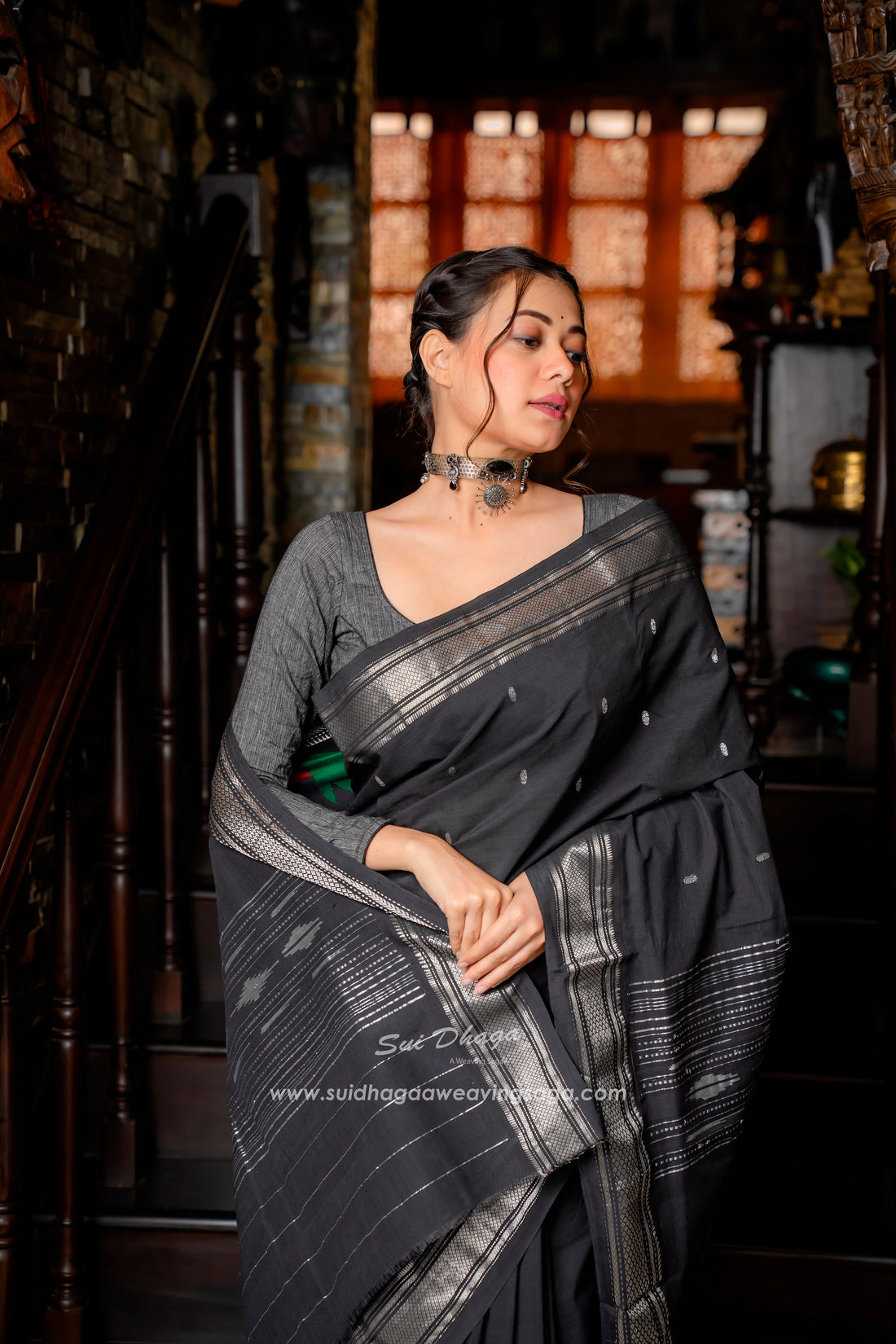 Black Cotton Paithani with Exclusive Pichwai Pallu