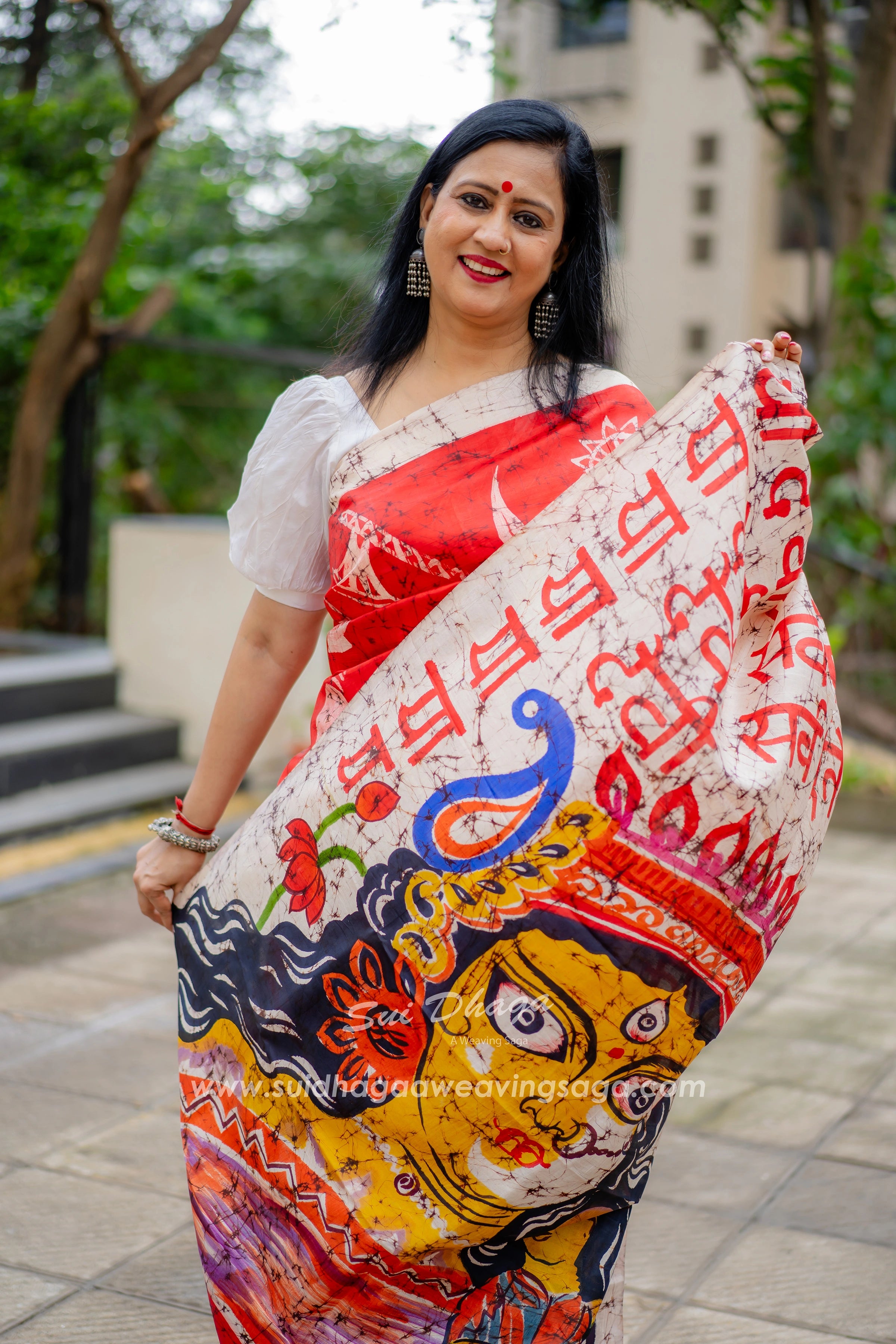 Hand-batik on silk sari