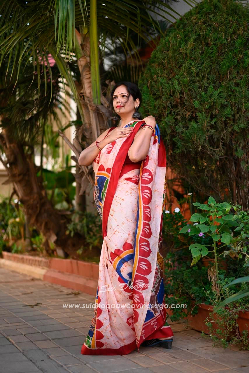 Hand-batik on silk sari