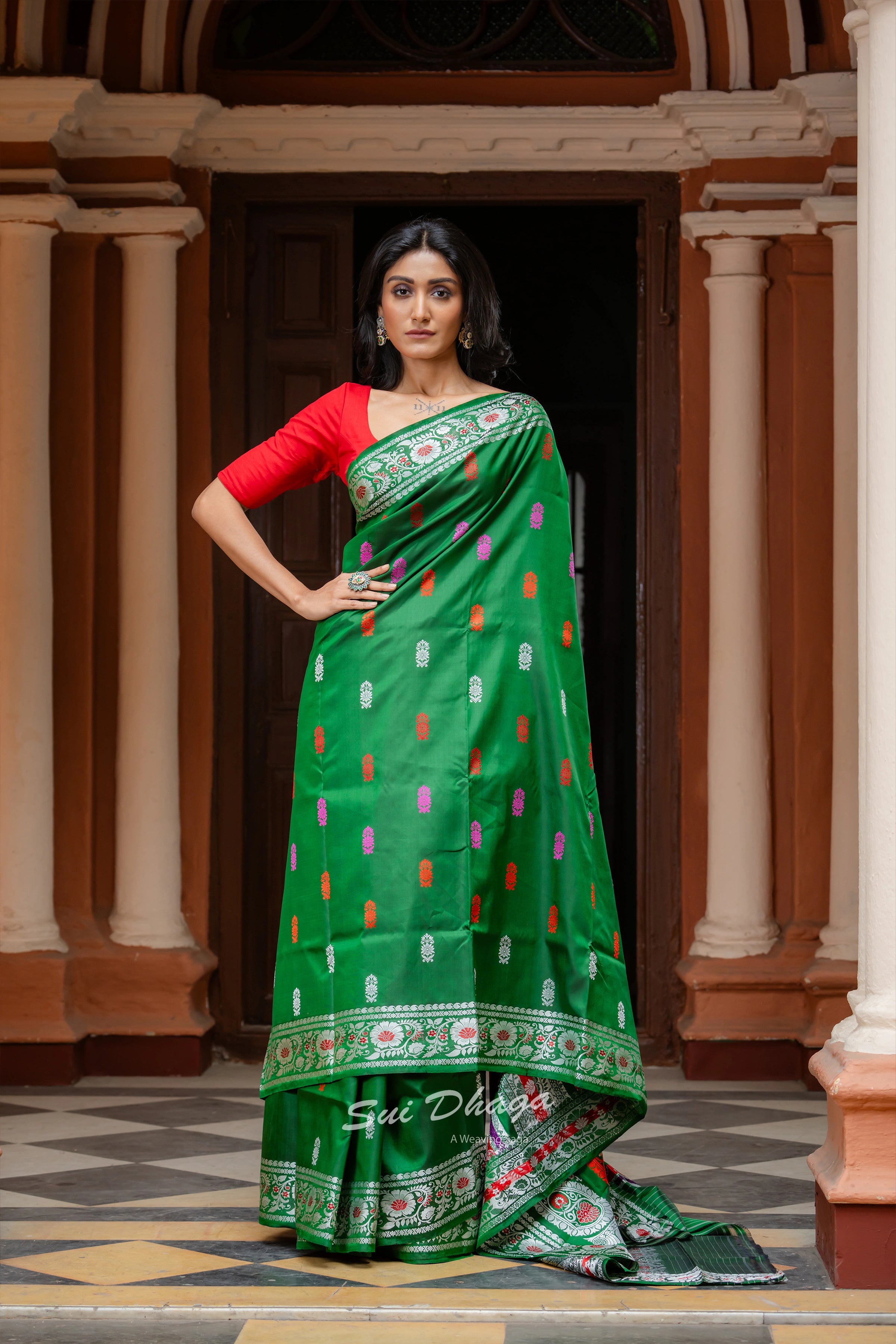 Bottle Green coloured Revival butta Baluchuri