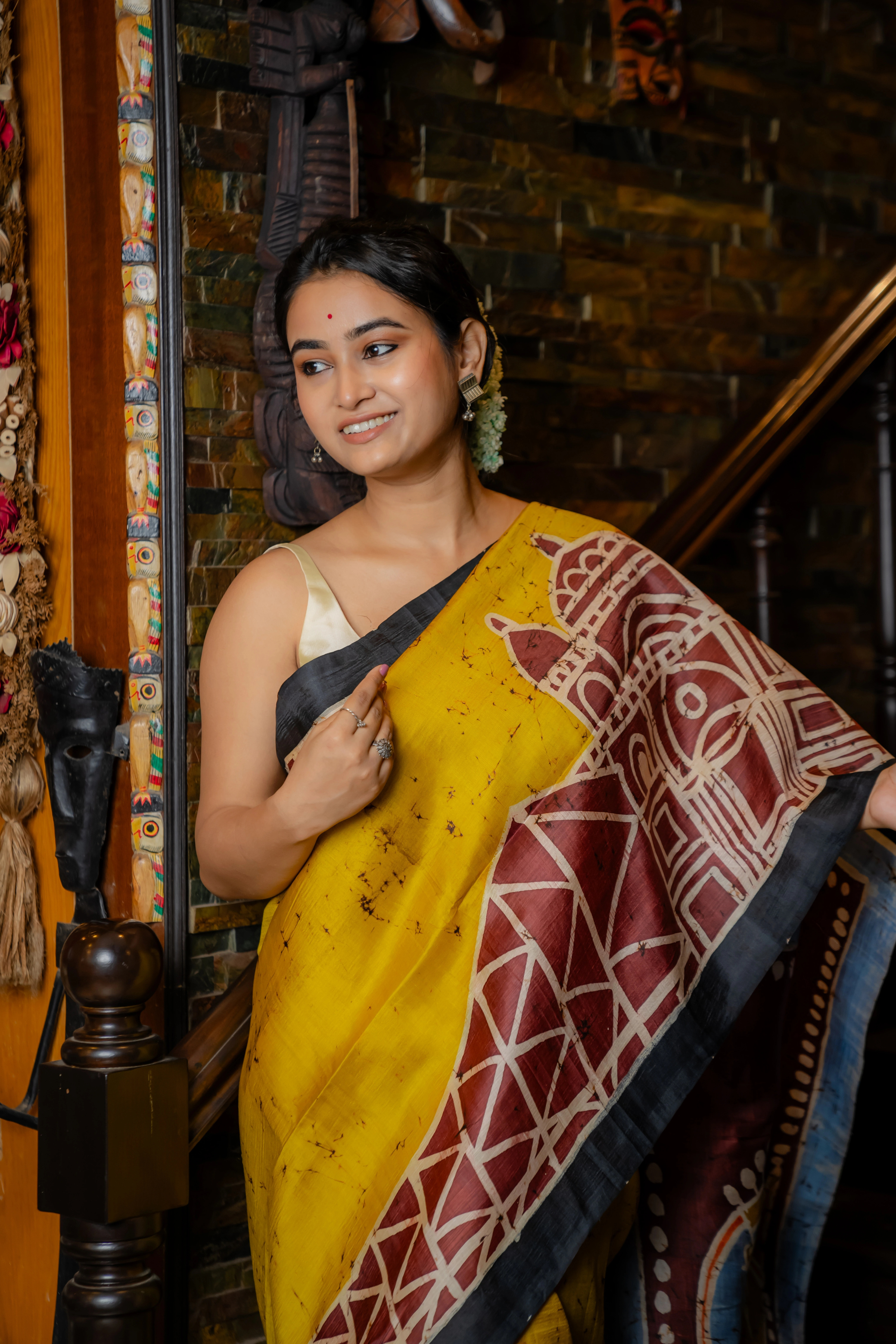 Hand-batik on silk sari