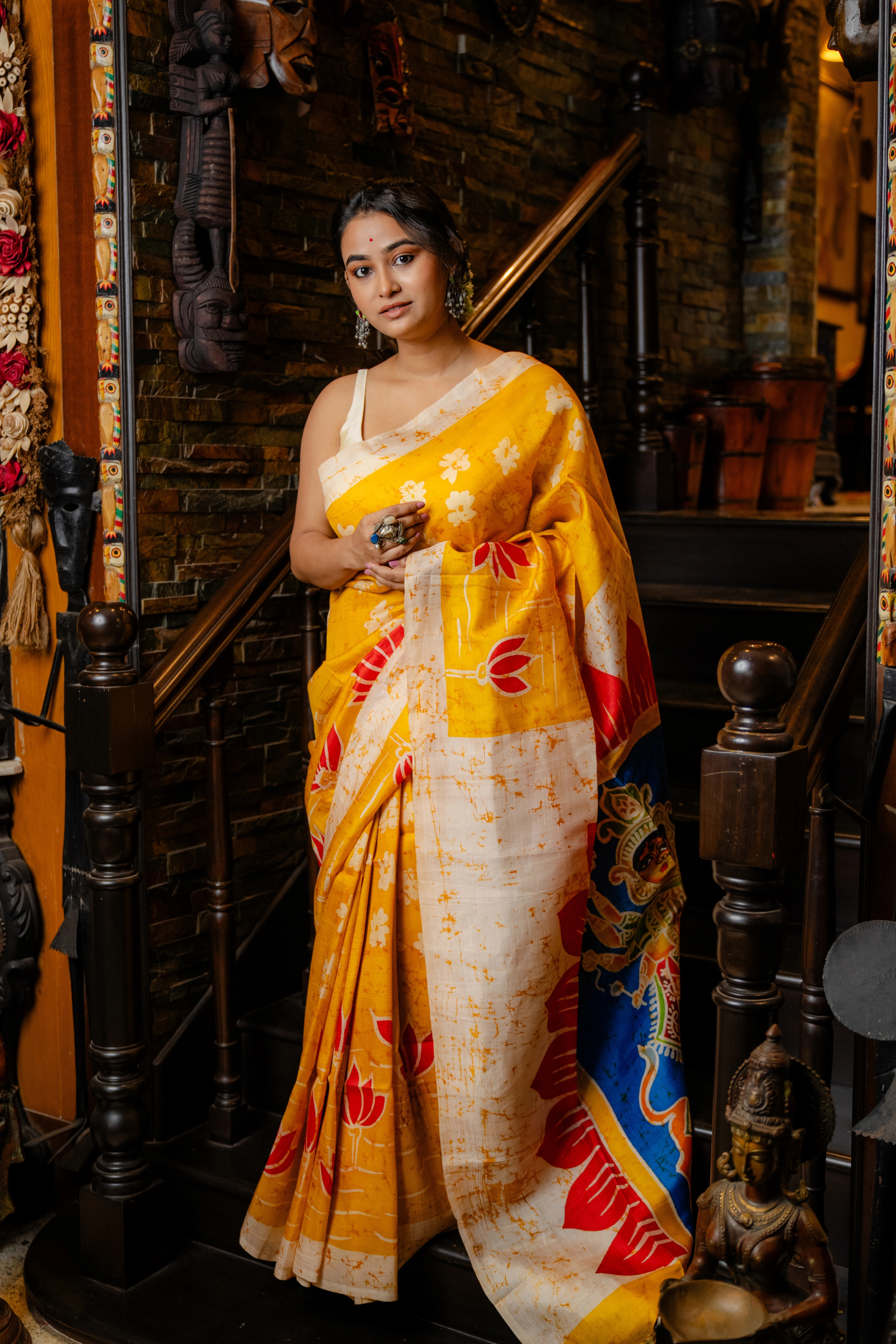 Hand-batik on silk sari
