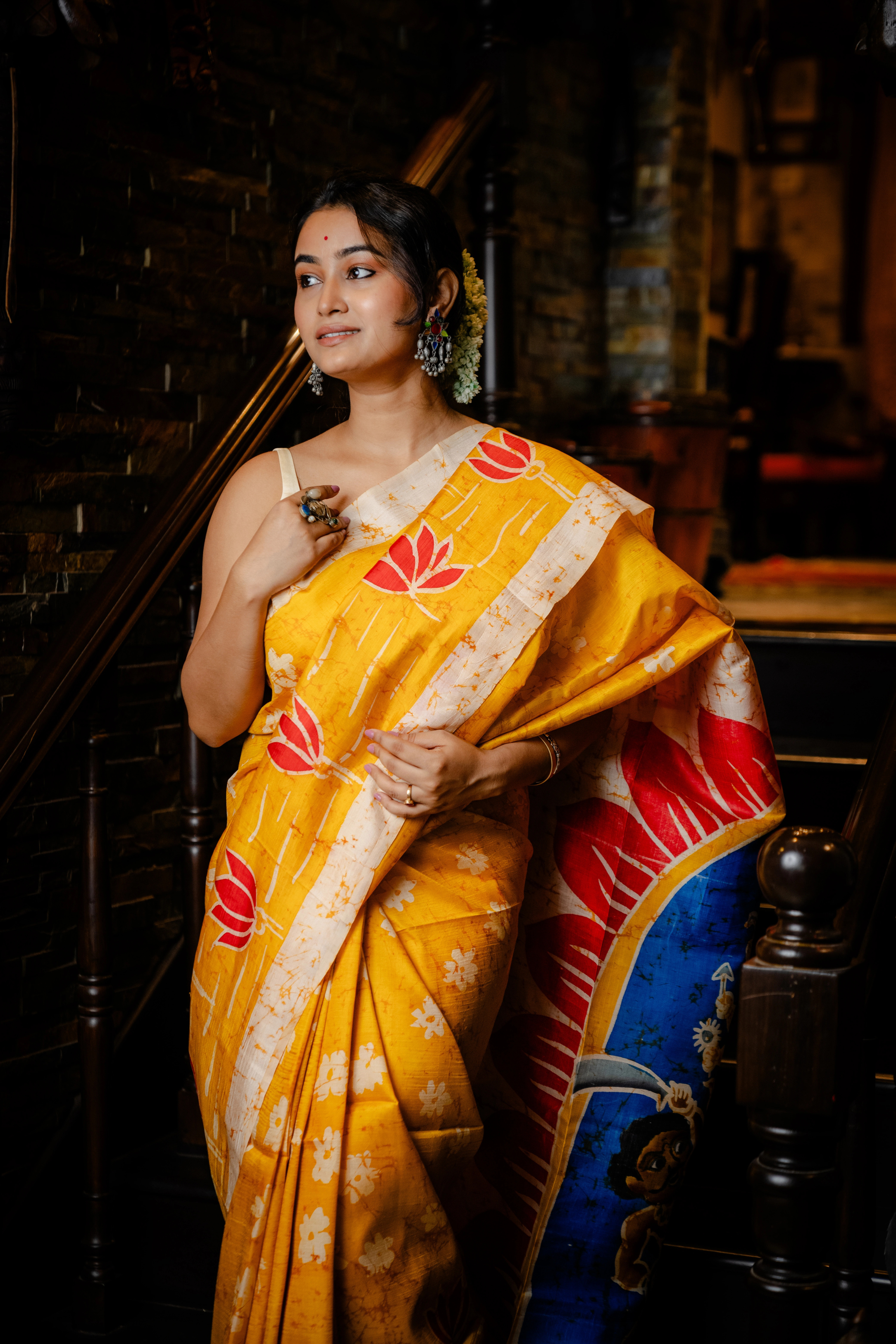 Hand-batik on silk sari