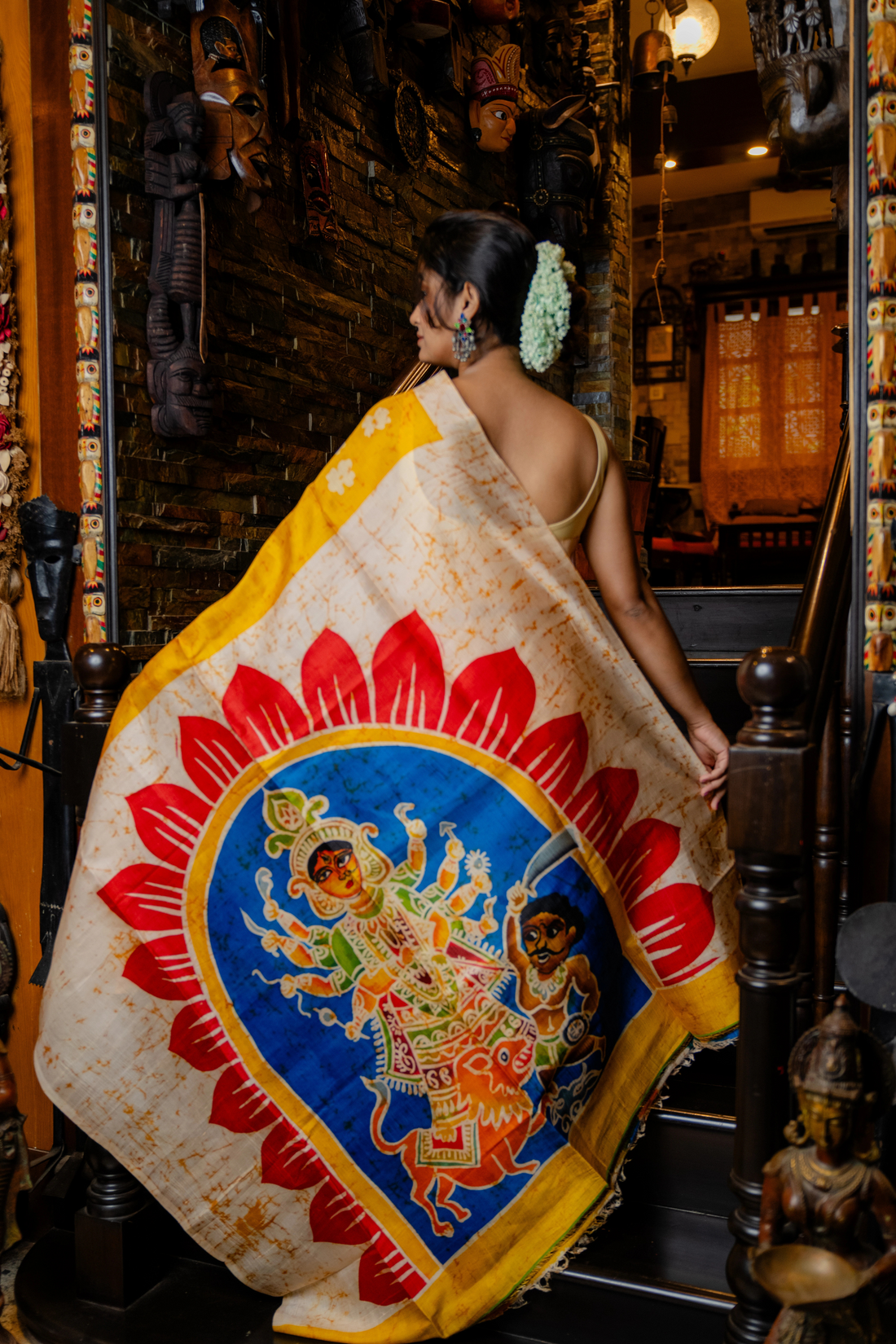 Hand-batik on silk sari