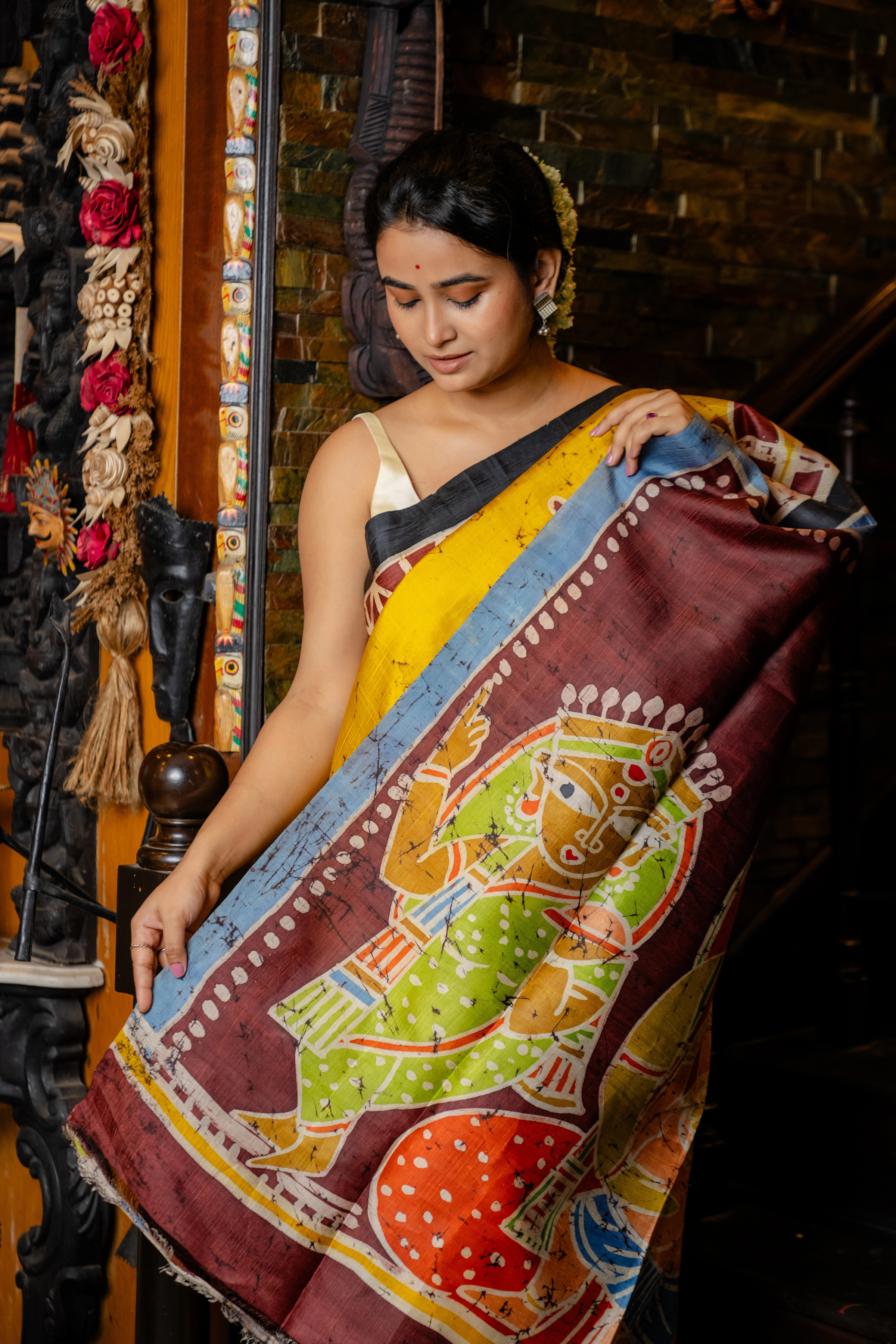 Hand-batik on silk sari