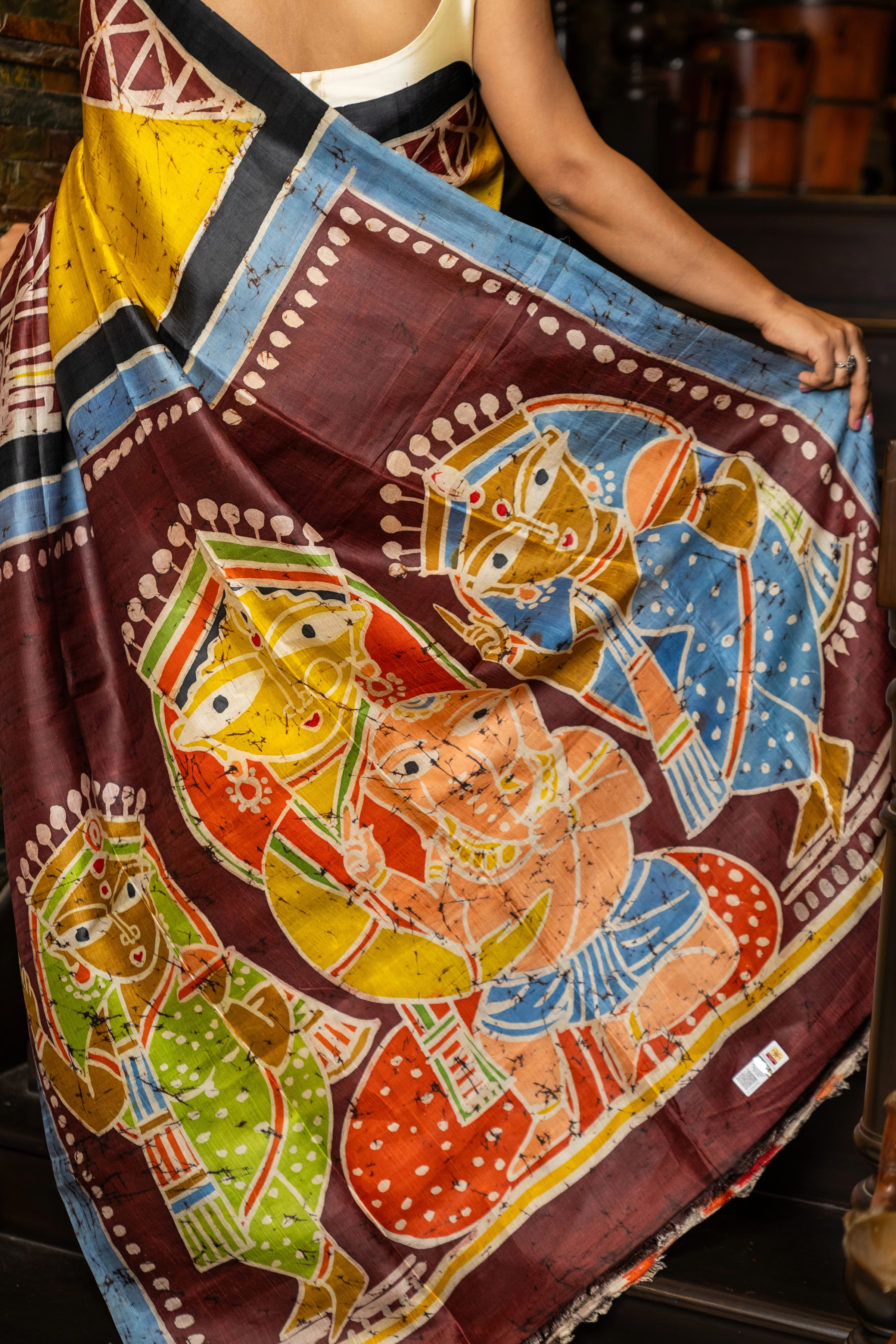 Hand-batik on silk sari
