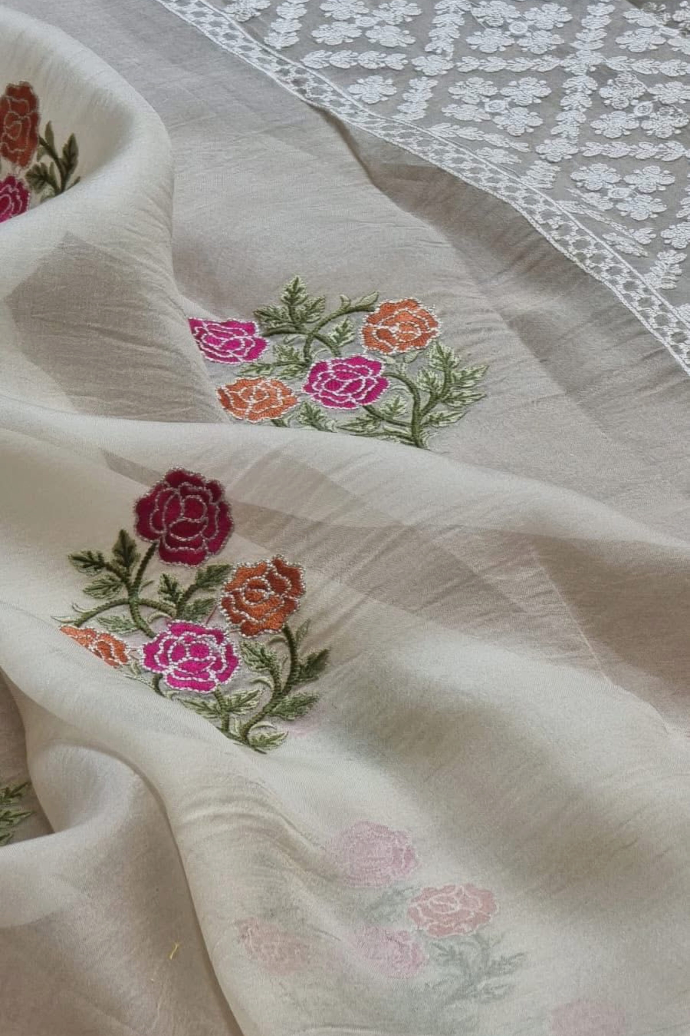 Ethereal Blossom Organza Silk Saree