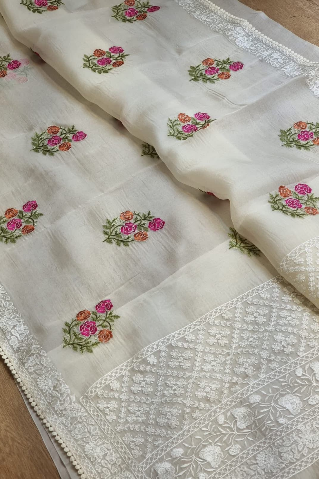 Ethereal Blossom Organza Silk Saree