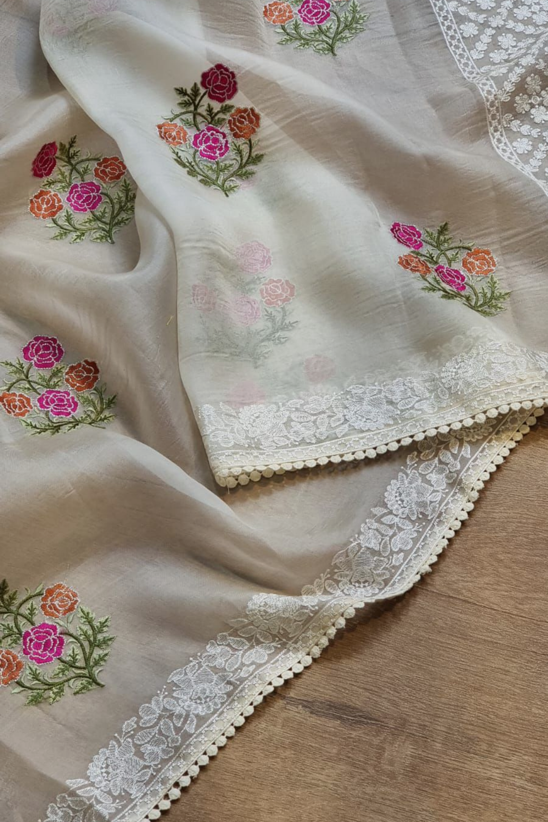 Ethereal Blossom Organza Silk Saree