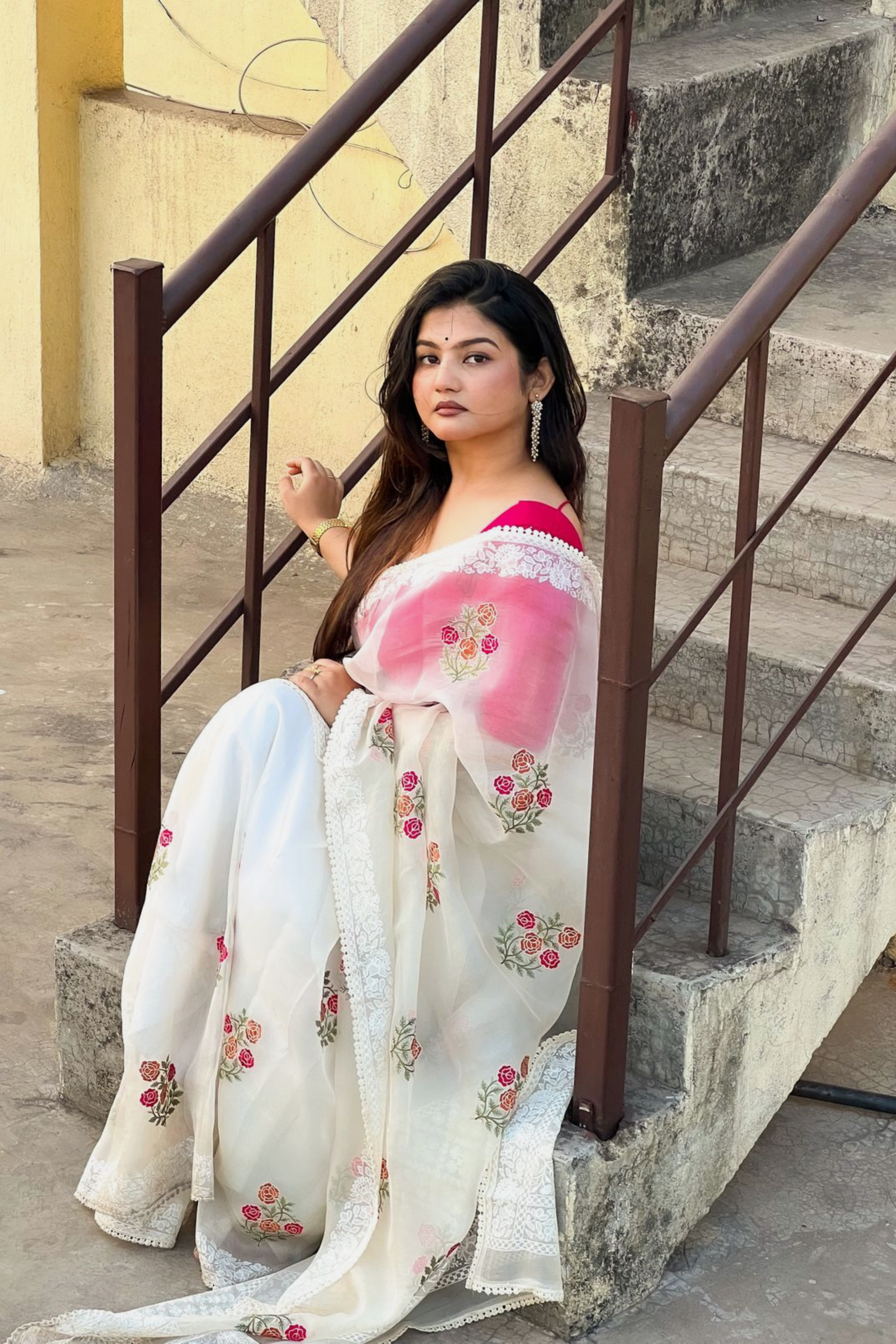 Ethereal Blossom Organza Silk Saree