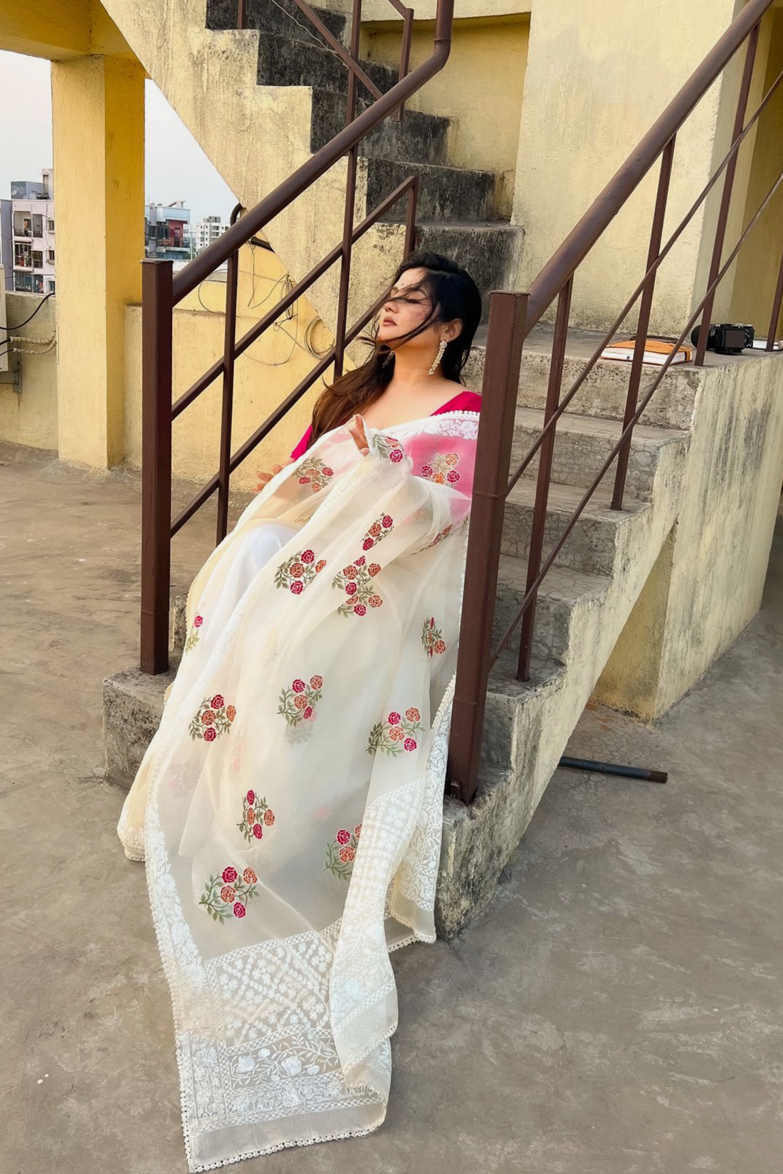 Ethereal Blossom Organza Silk Saree