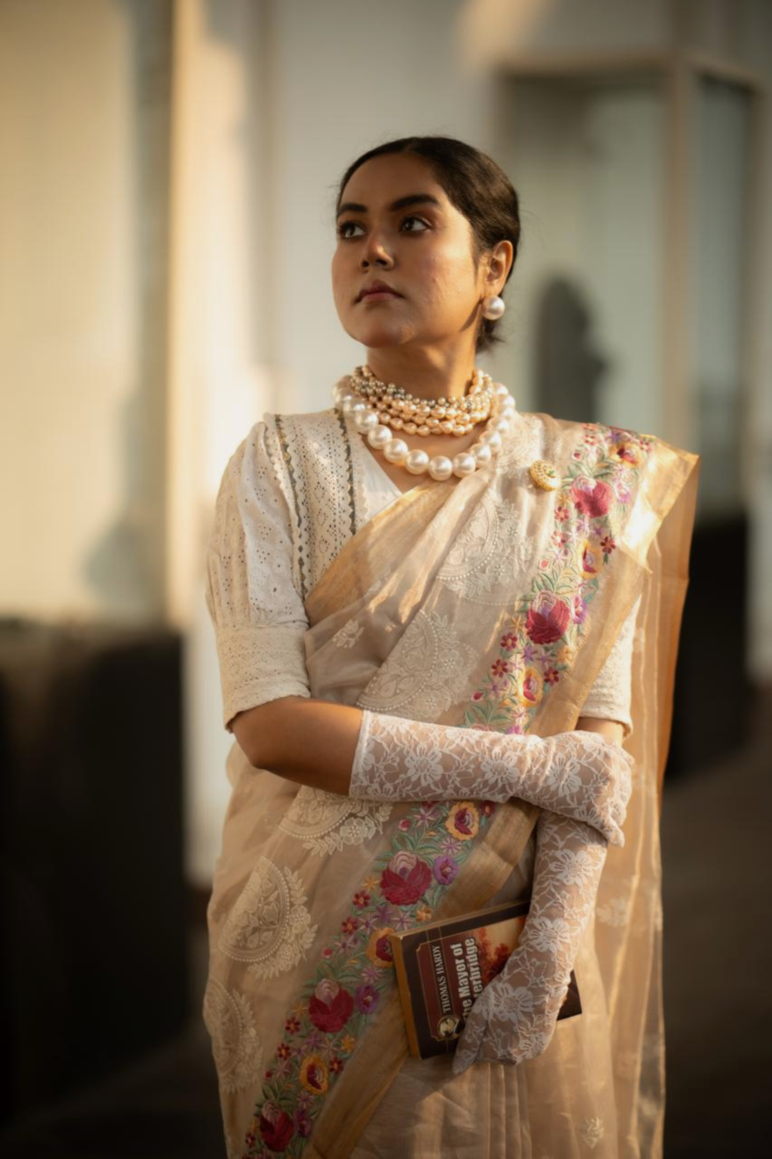 Pure Tissue Silk Parsi Border Chikankari Embroidery Saree with Special Tassels & Blouse