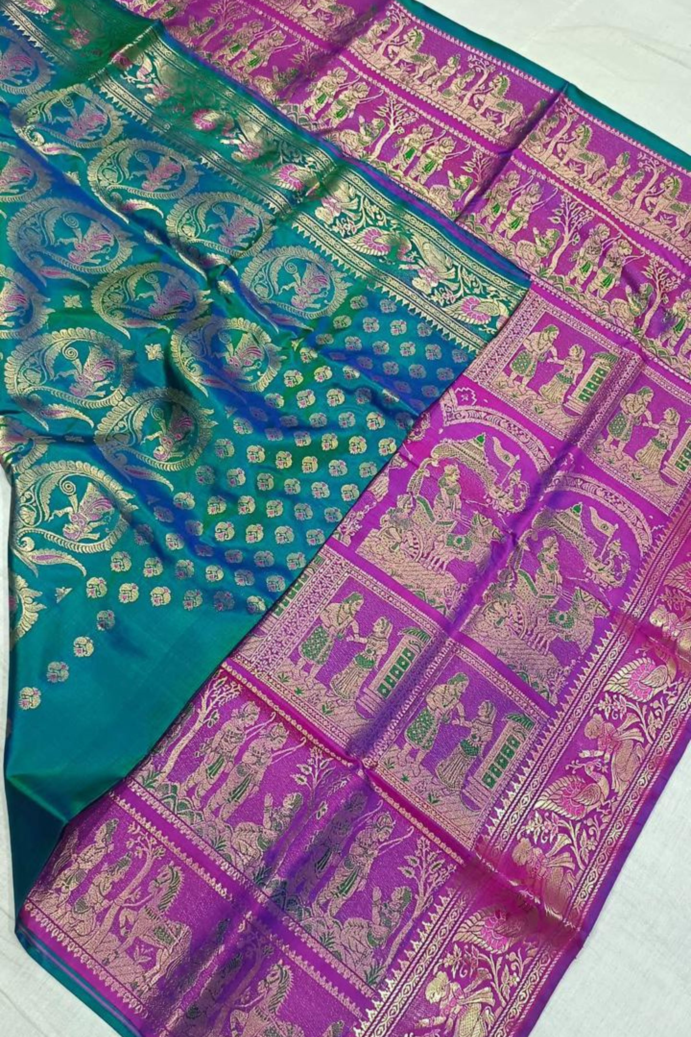 Ramayan Patli Pallu Pure Silk Swarnochuri Saree