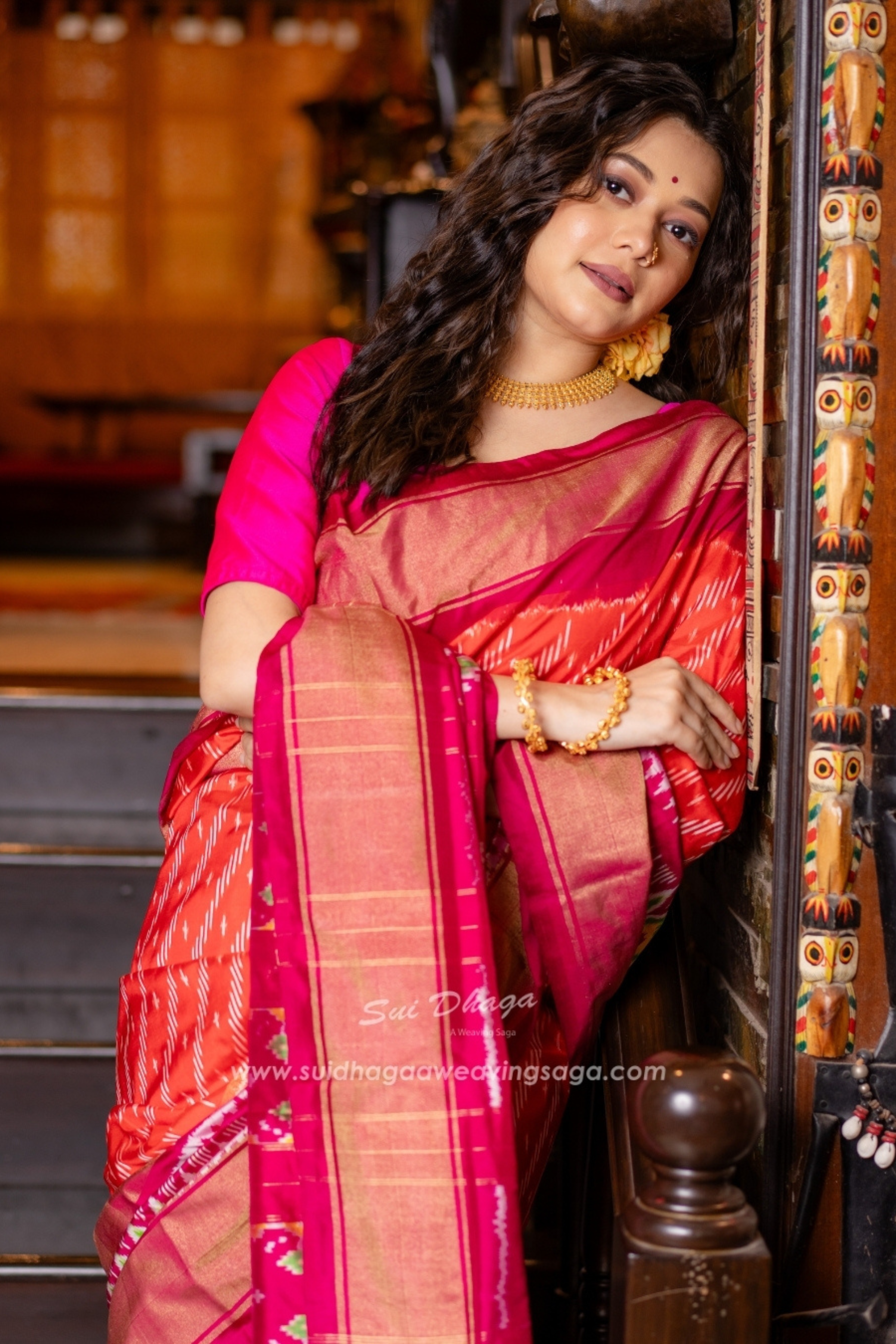 Pochampally Orange Leheriya Pure Silk Saree